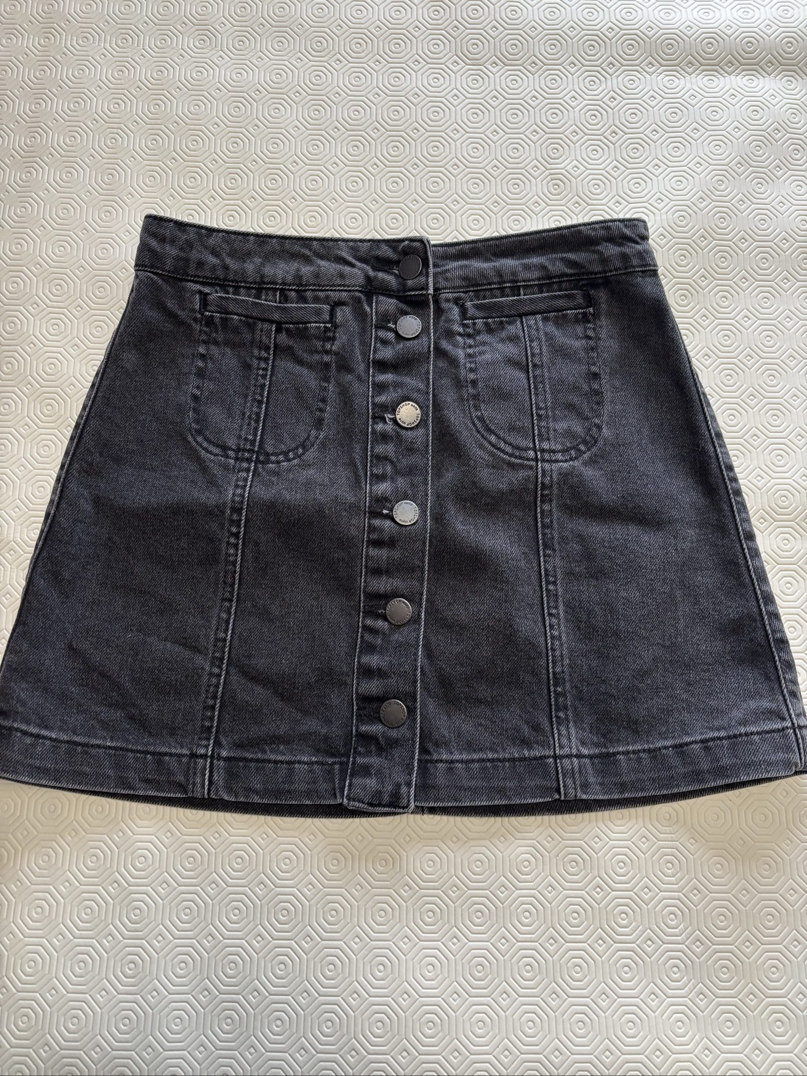Topshop Black Denim Button Front Skirt UK 8 Petite