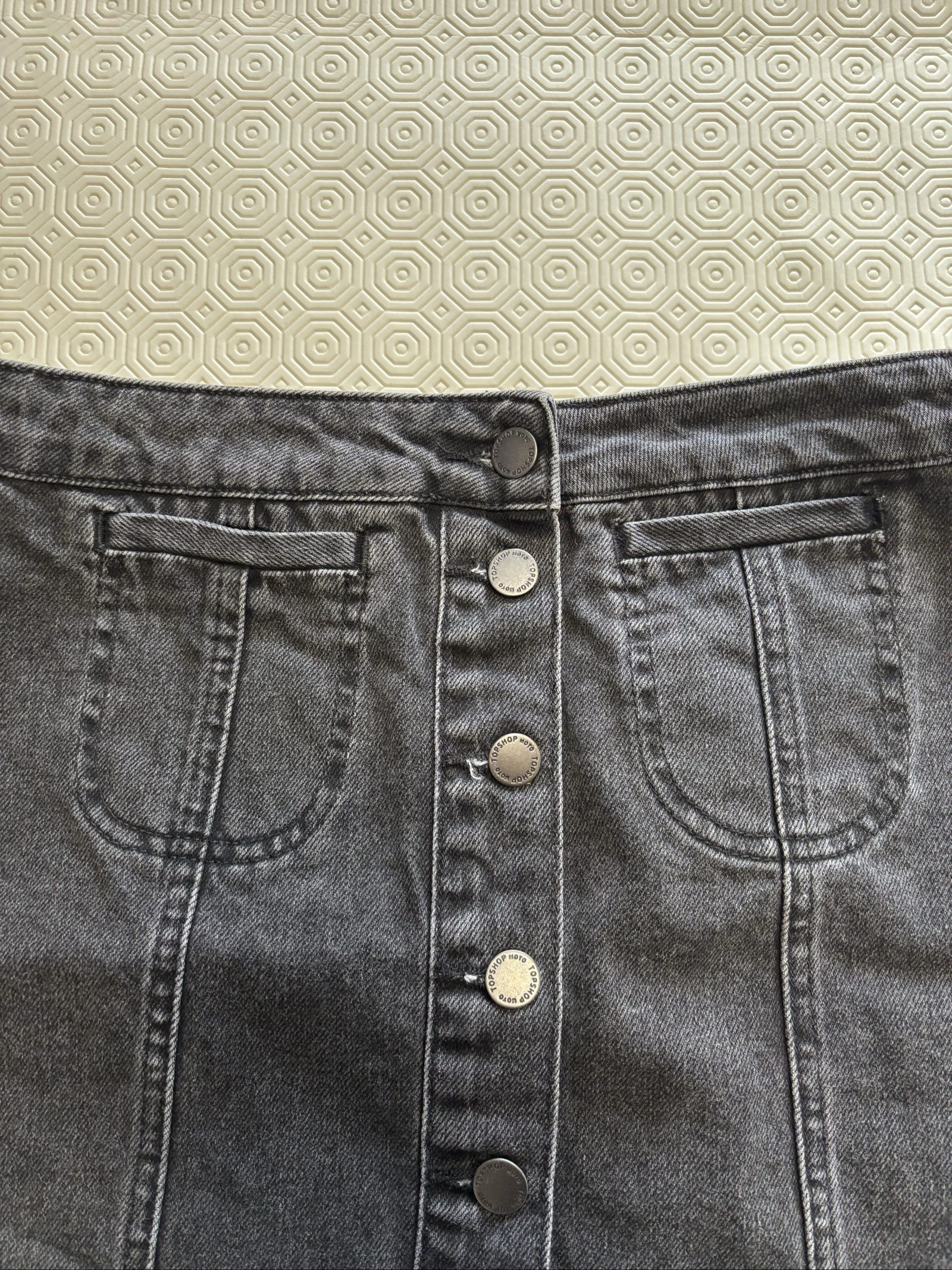 Topshop Black Denim Button Front Skirt UK 8 Petite image 2