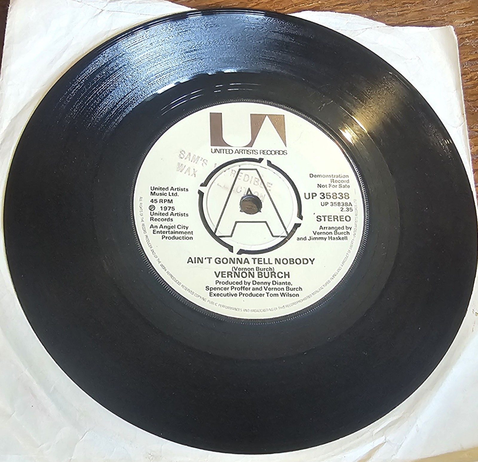Vernon Burch Ain't Gonna Tell Nobody PROMO United Artists UP 35838 7"