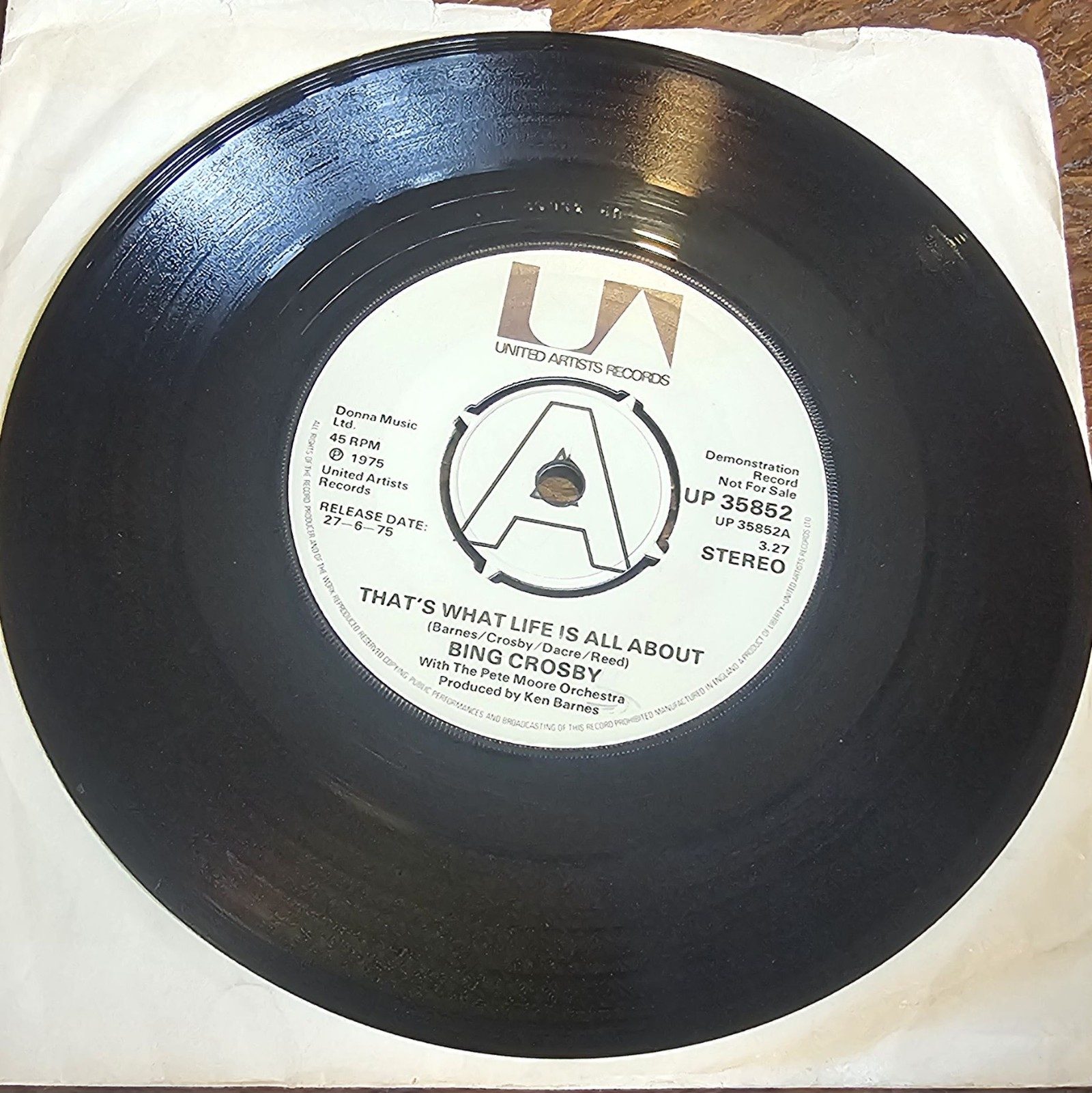 Bing Crosby That's What Life Is All About PROMO United Artists UP 35852 7"