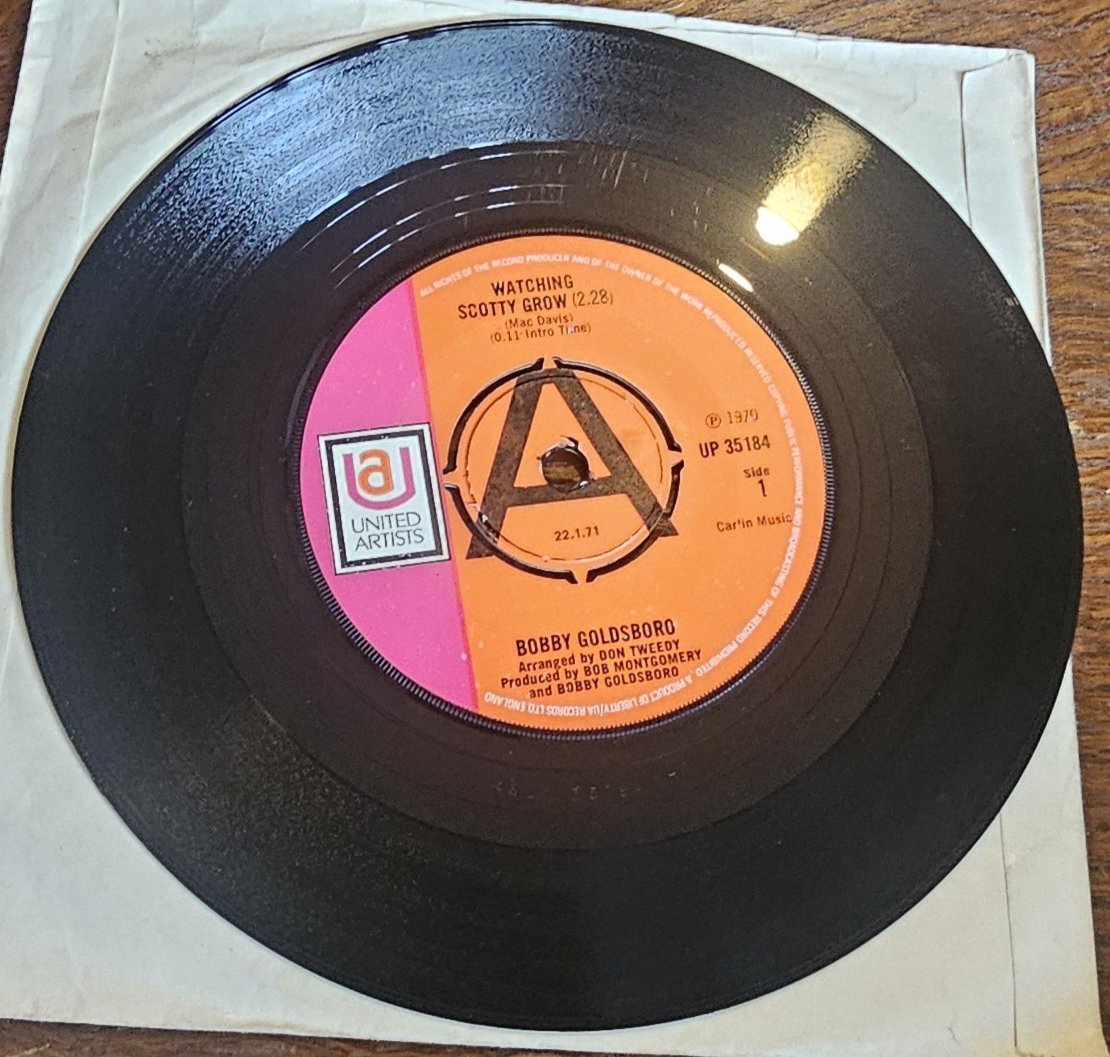 Bobby Goldsboro Watching PROMO United Artists UP35184 7" Vinyl Single