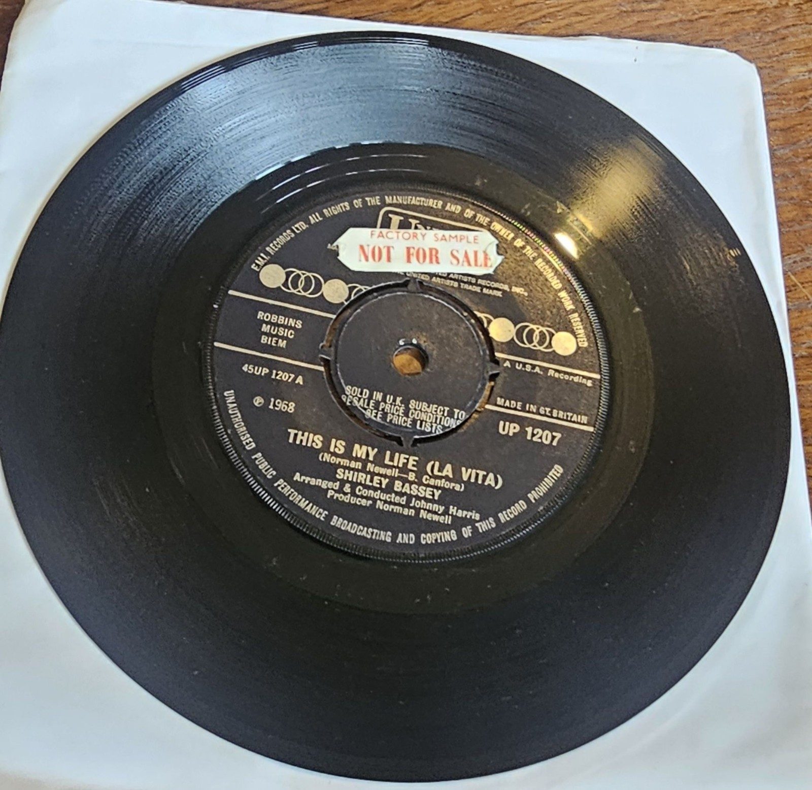 Shirley Bassey This Is My Life PROMO United Artists UP 1207 7"