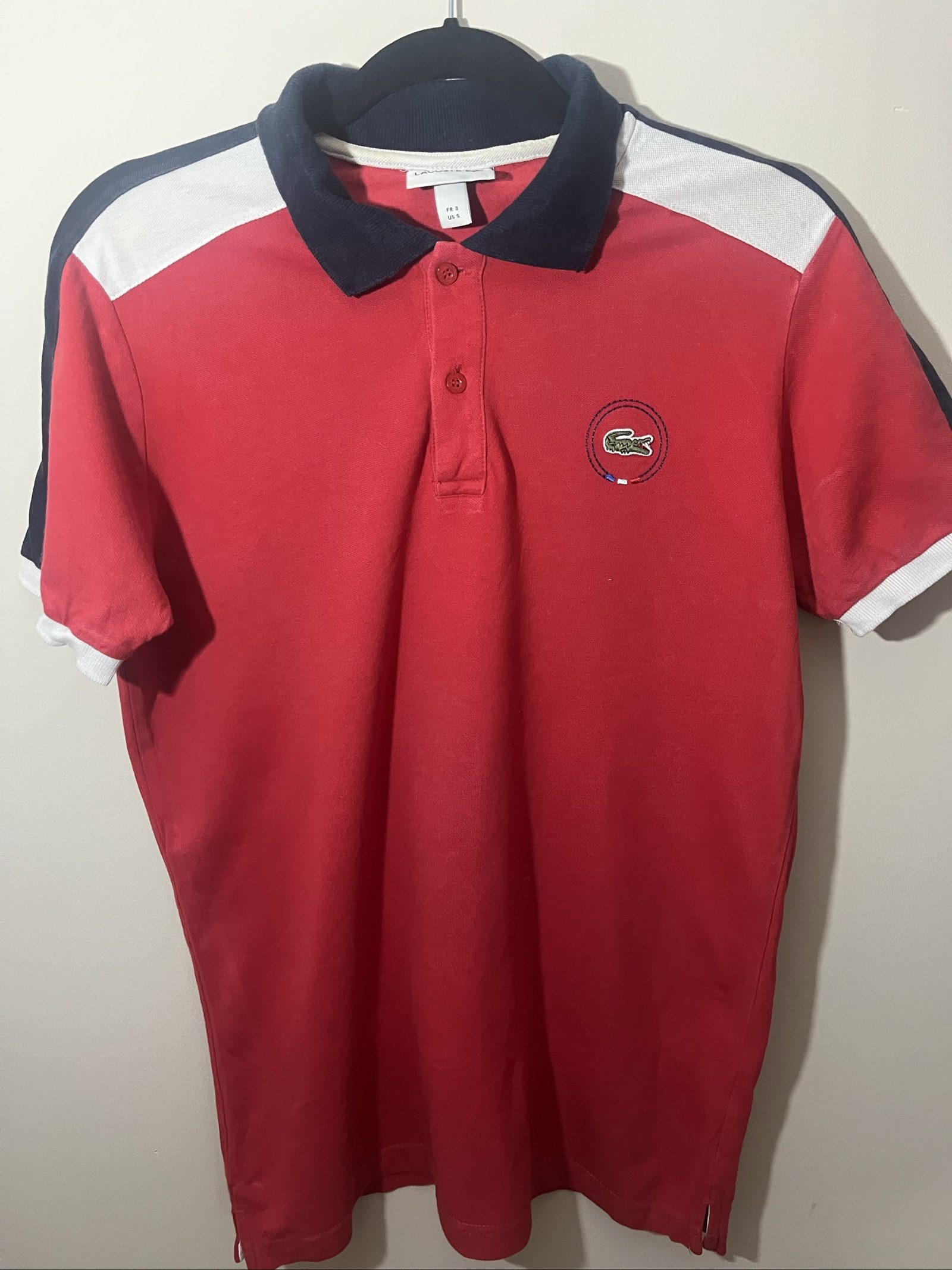 Lacoste Red, White & Navy Polo Shirt US S