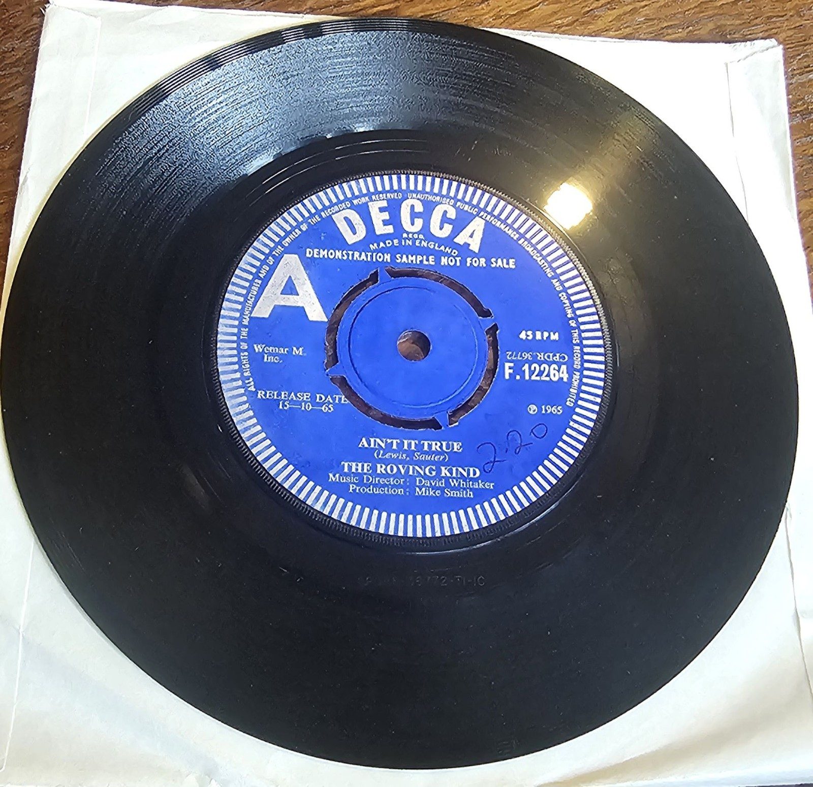 The Roving Kind Ain't It True PROMO Decca F12264 7" Demo Vinyl Single