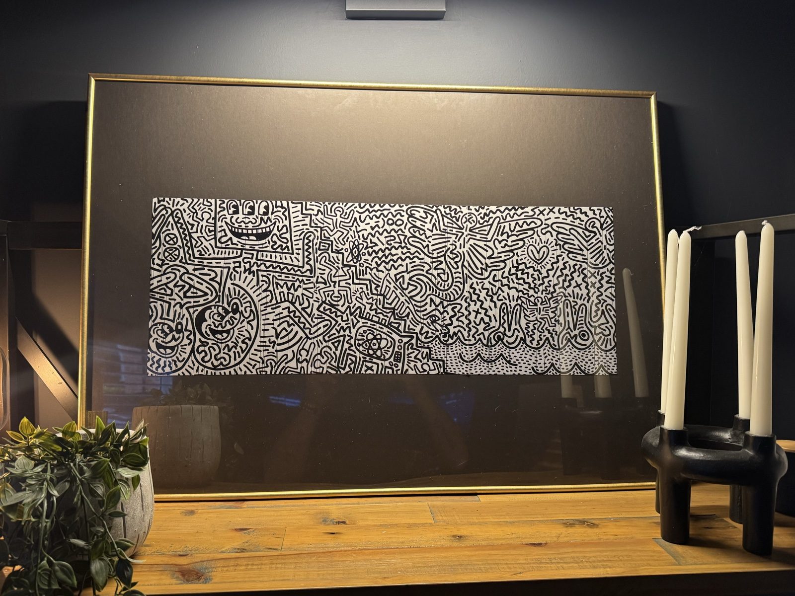 Keith Haring Black & White Doodle Art Framed Picture