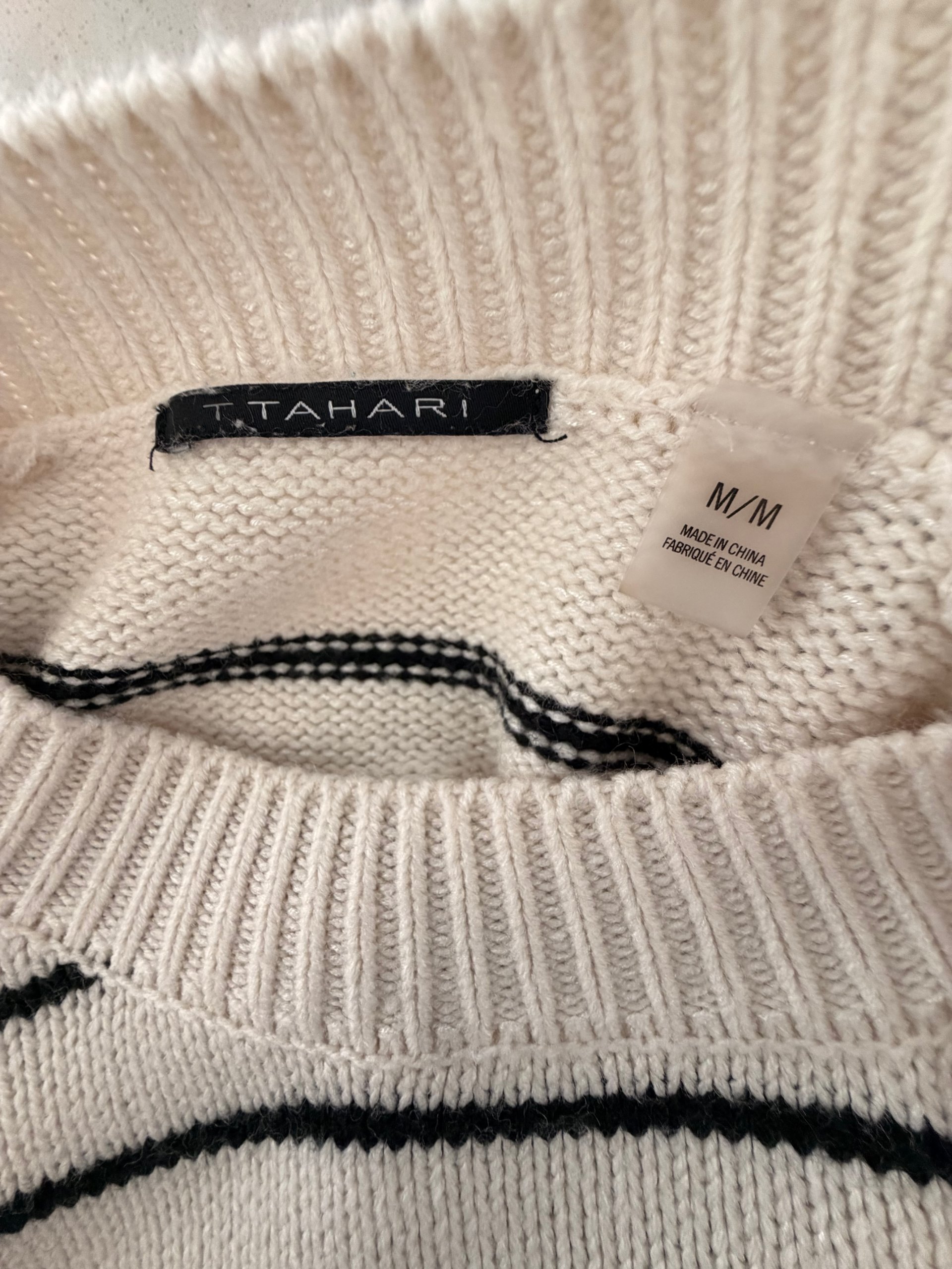Tahari Beige & Black Stripe Blend Sweater Size Medium image 9