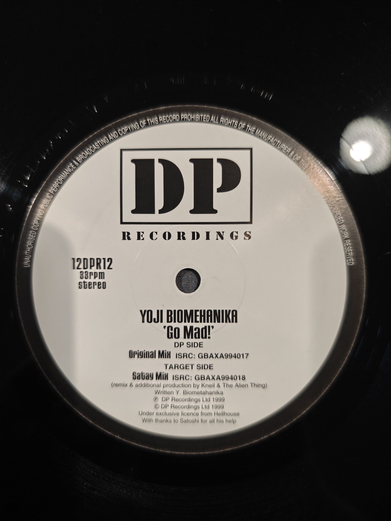 Yoji Biomehanika Go Mad! 12" Vinyl 1999 DP Recordings Hard House Trance image 3