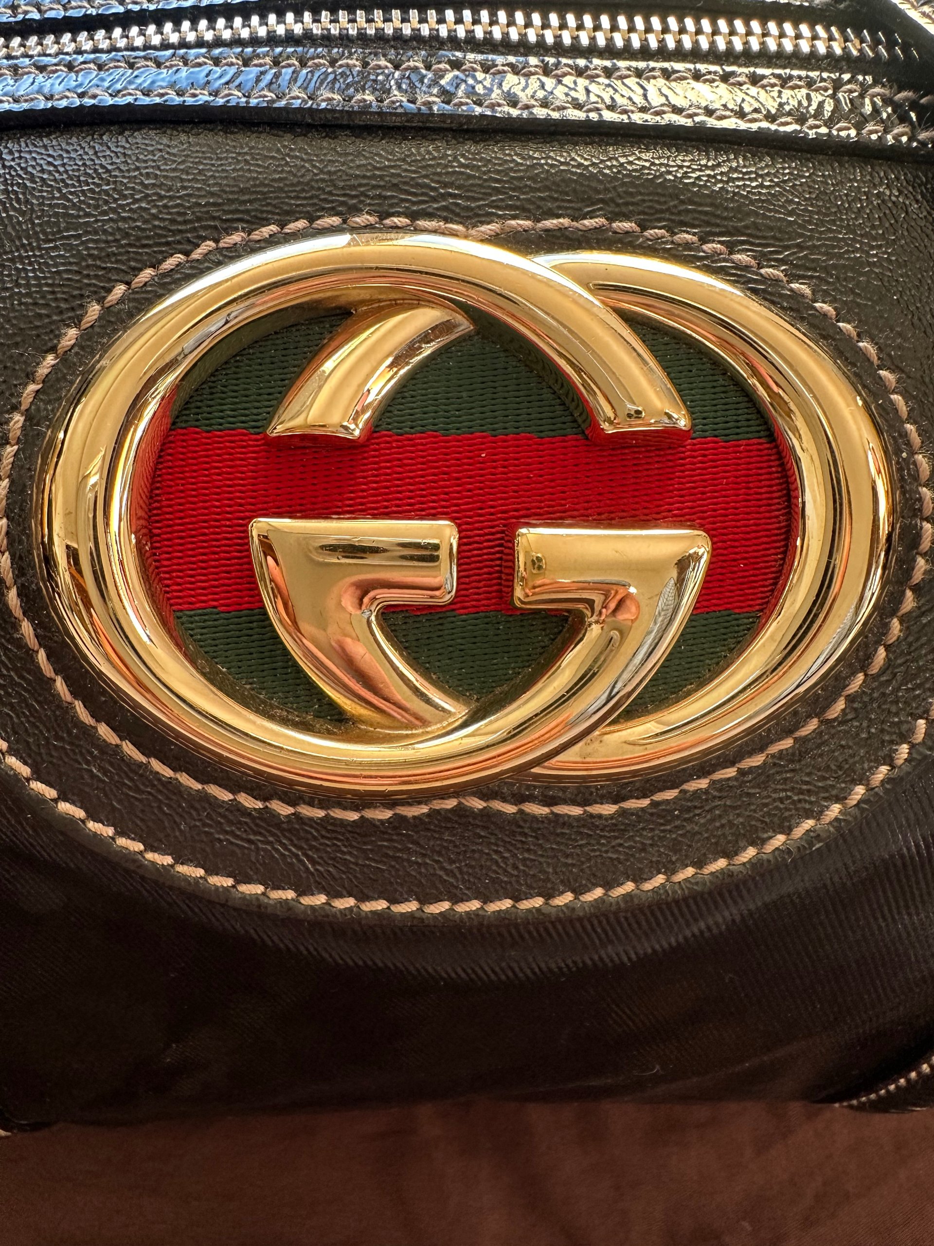 Gucci Black Patent Leather & Canvas Top Handle Bag image 3