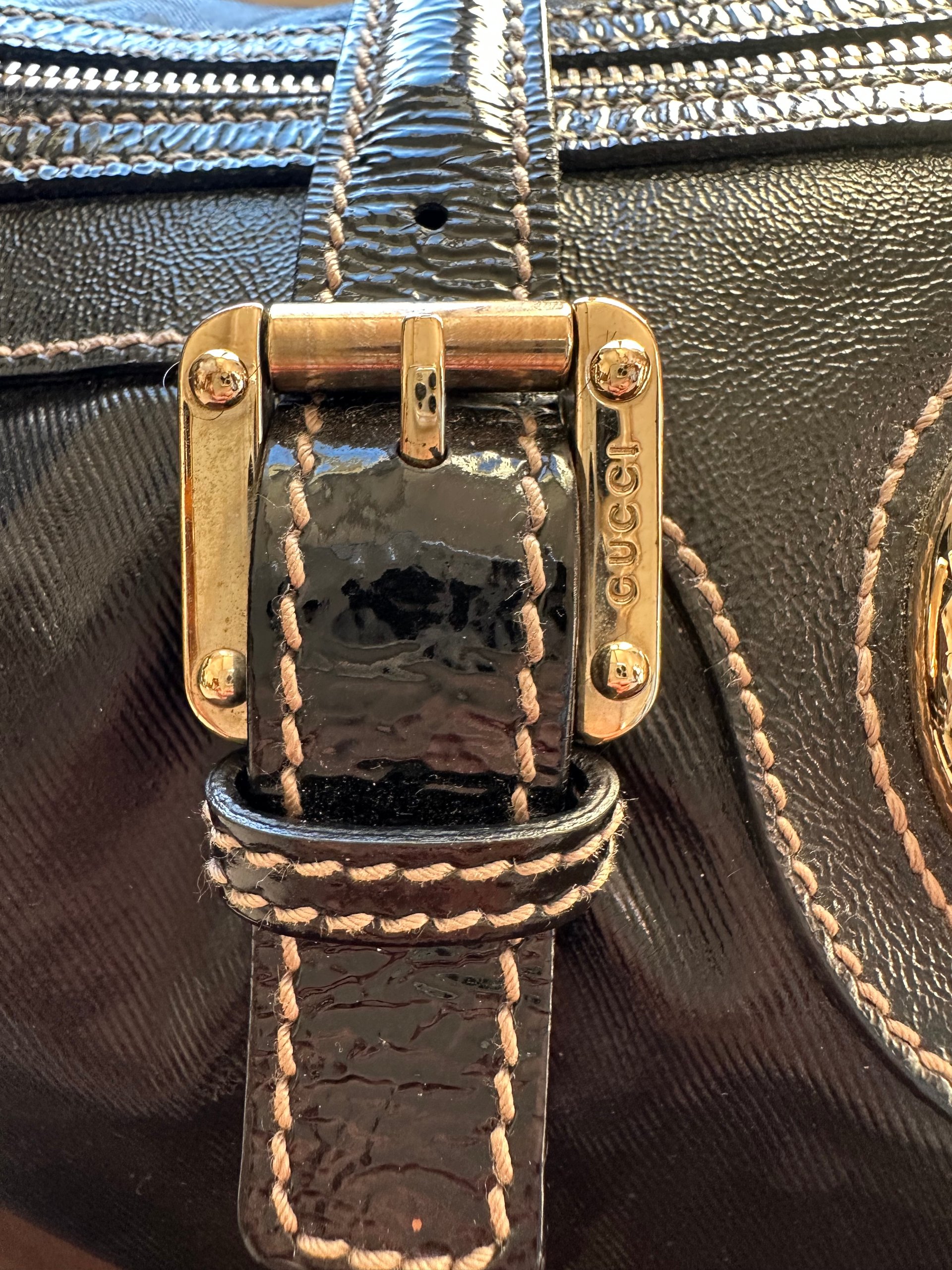 Gucci Black Patent Leather & Canvas Top Handle Bag image 4