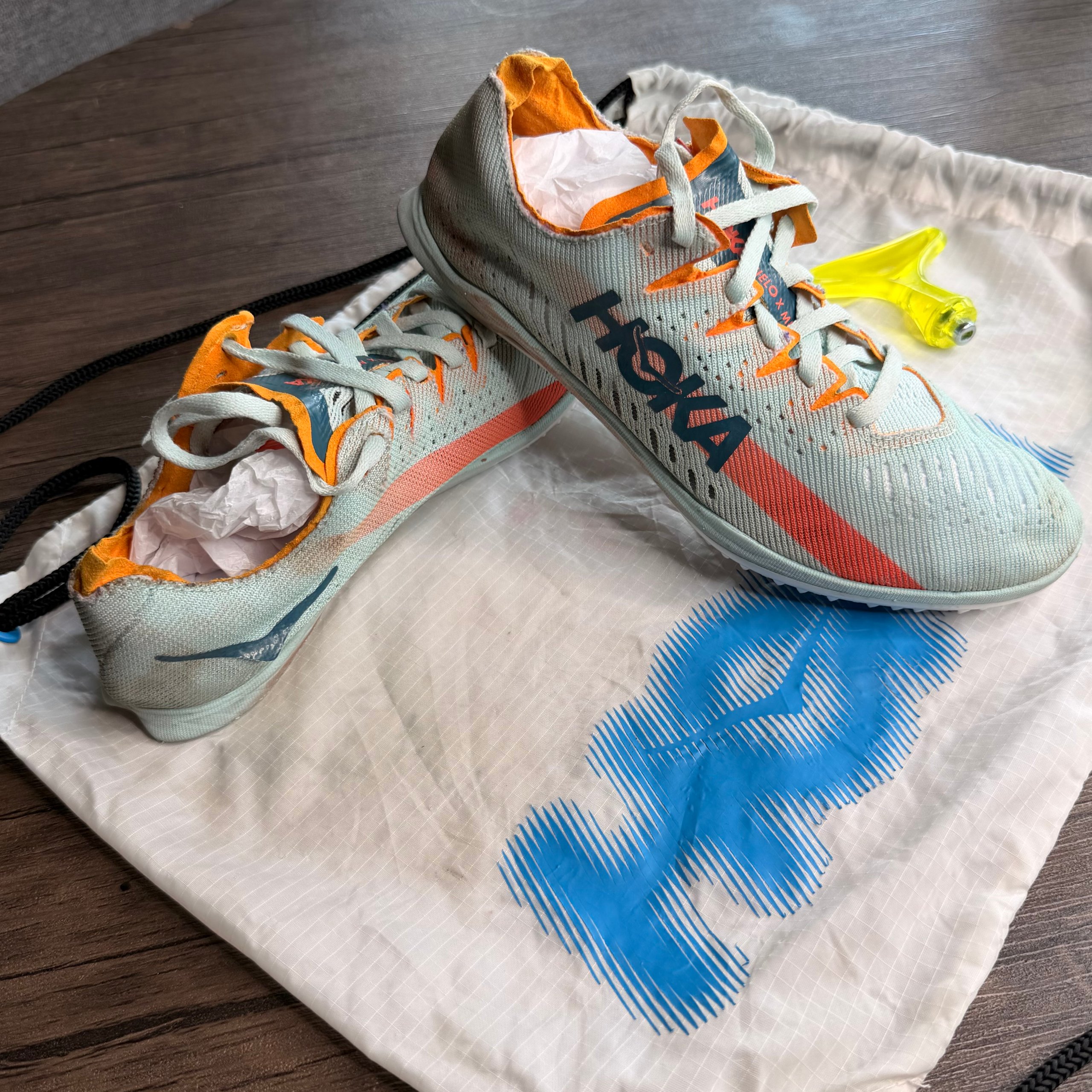 Hoka One One Green & Orange Running Track Spikes US 7.5