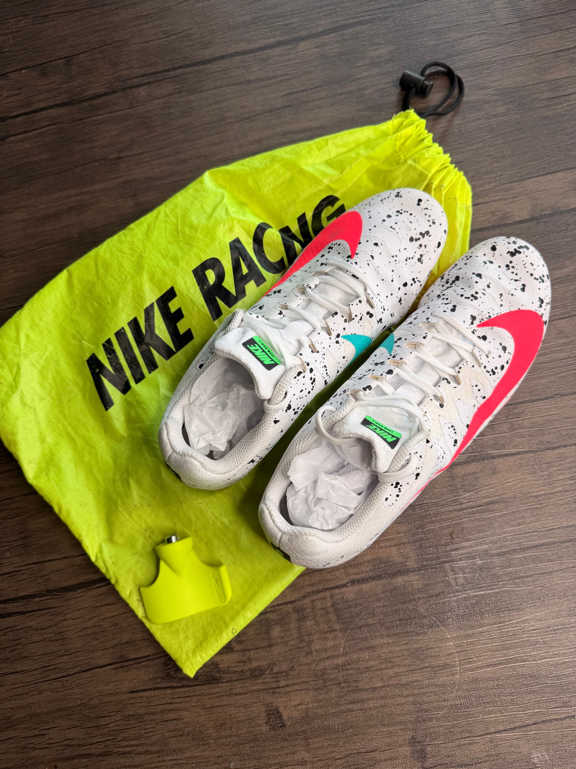 Nike White & Red & Teal speckled Racing Spike Shoes US 8