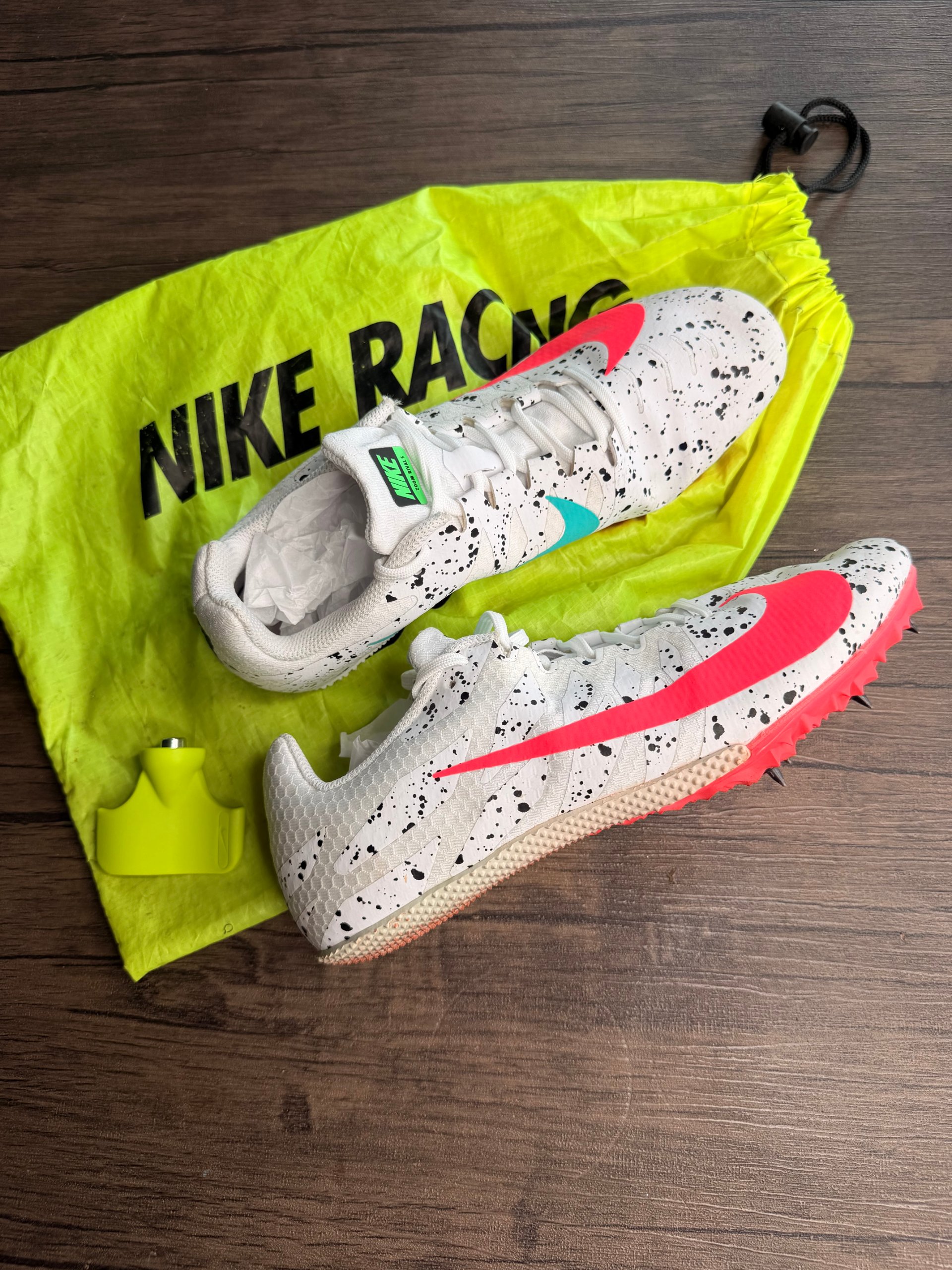 Nike White & Red & Teal speckled Racing Spike Shoes US 8 image 4