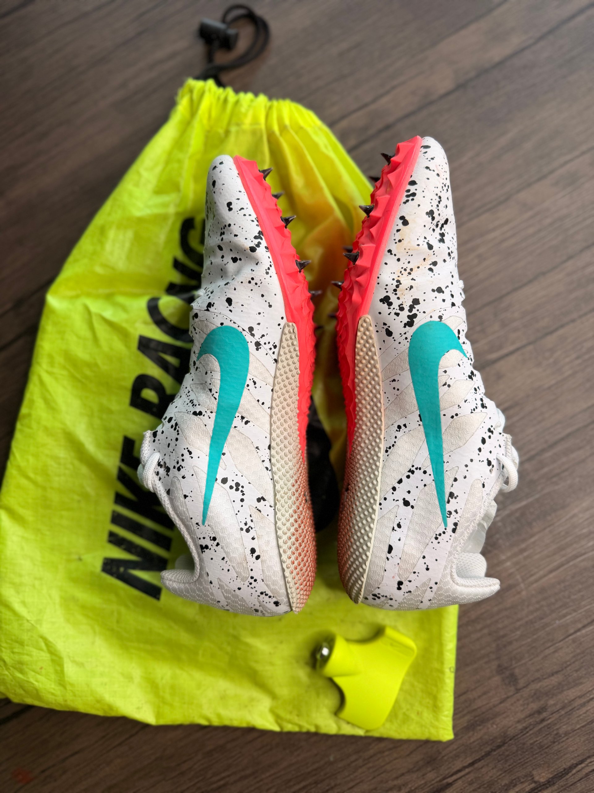 Nike White & Red & Teal speckled Racing Spike Shoes US 8 image 5