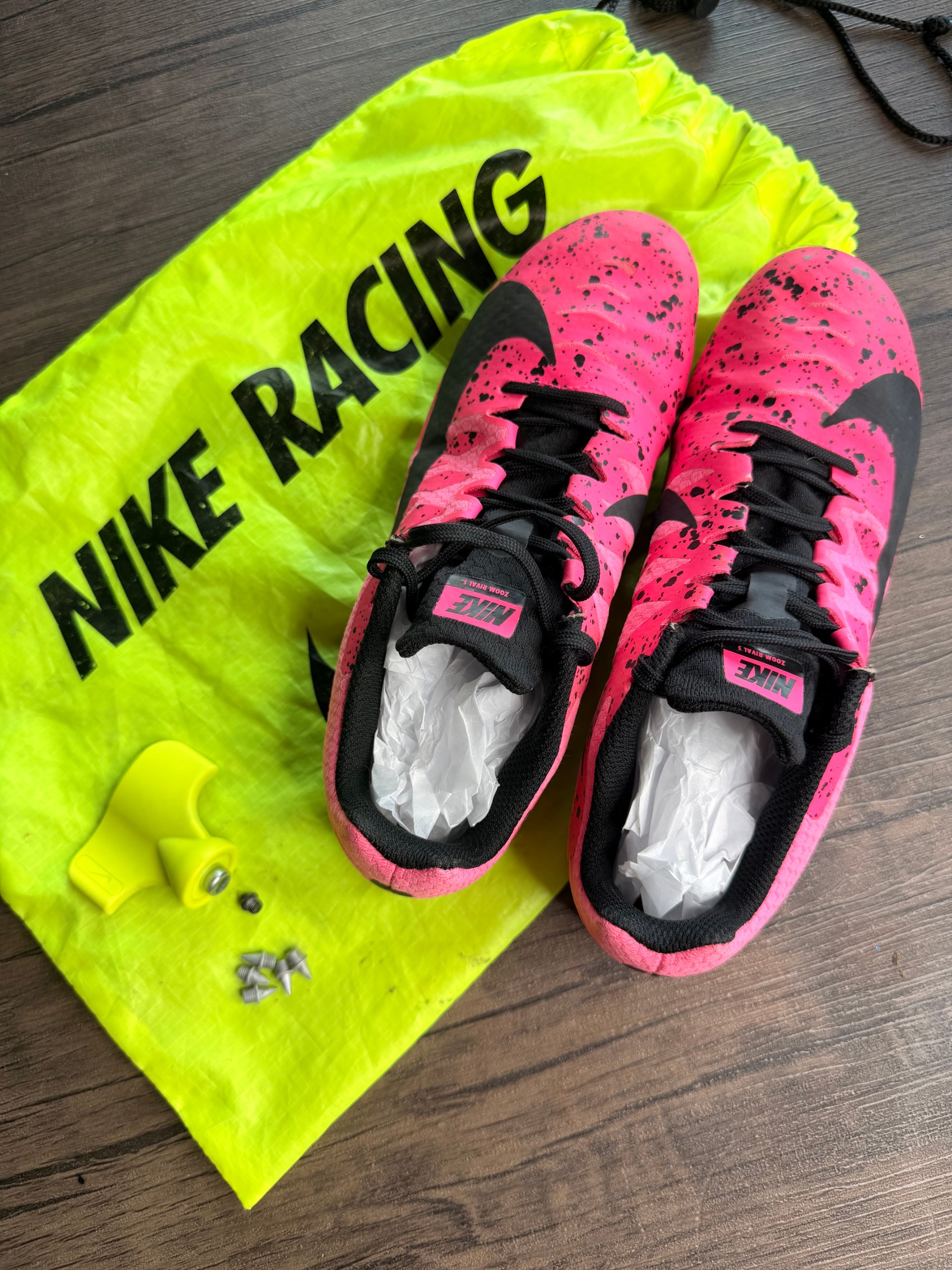 Nike Pink & Black Racing Spikes US 7.5 with Bag & Replacement Spikes image 2