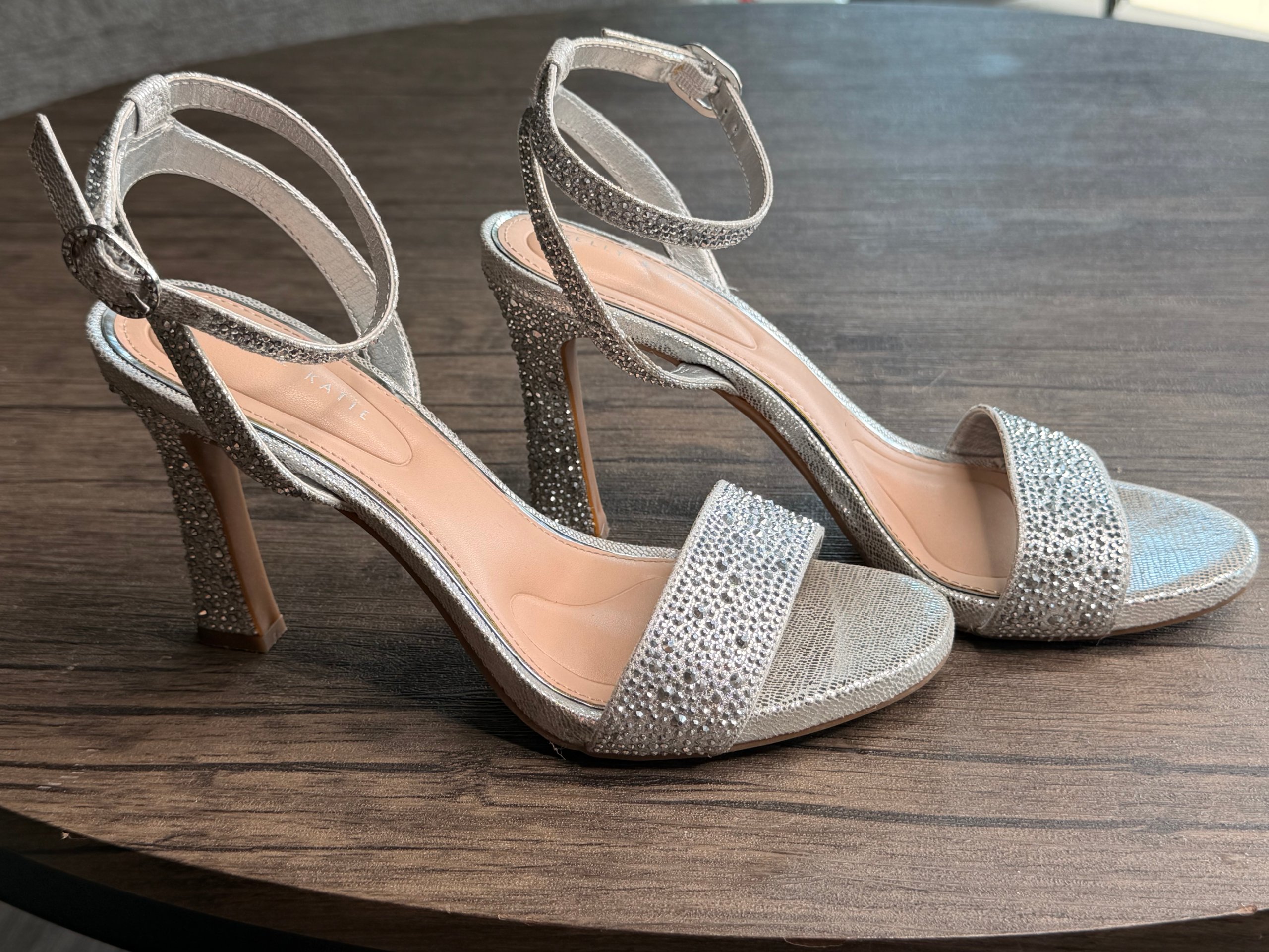 Kelly & Katie Silver Rhinestone Embellished High Heel Sandals US 7.5 image 2