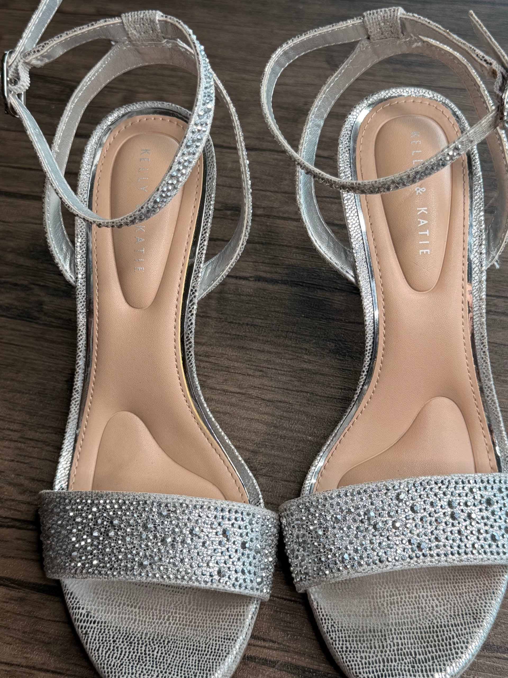 Kelly & Katie Silver Rhinestone Embellished High Heel Sandals US 7.5 image 3