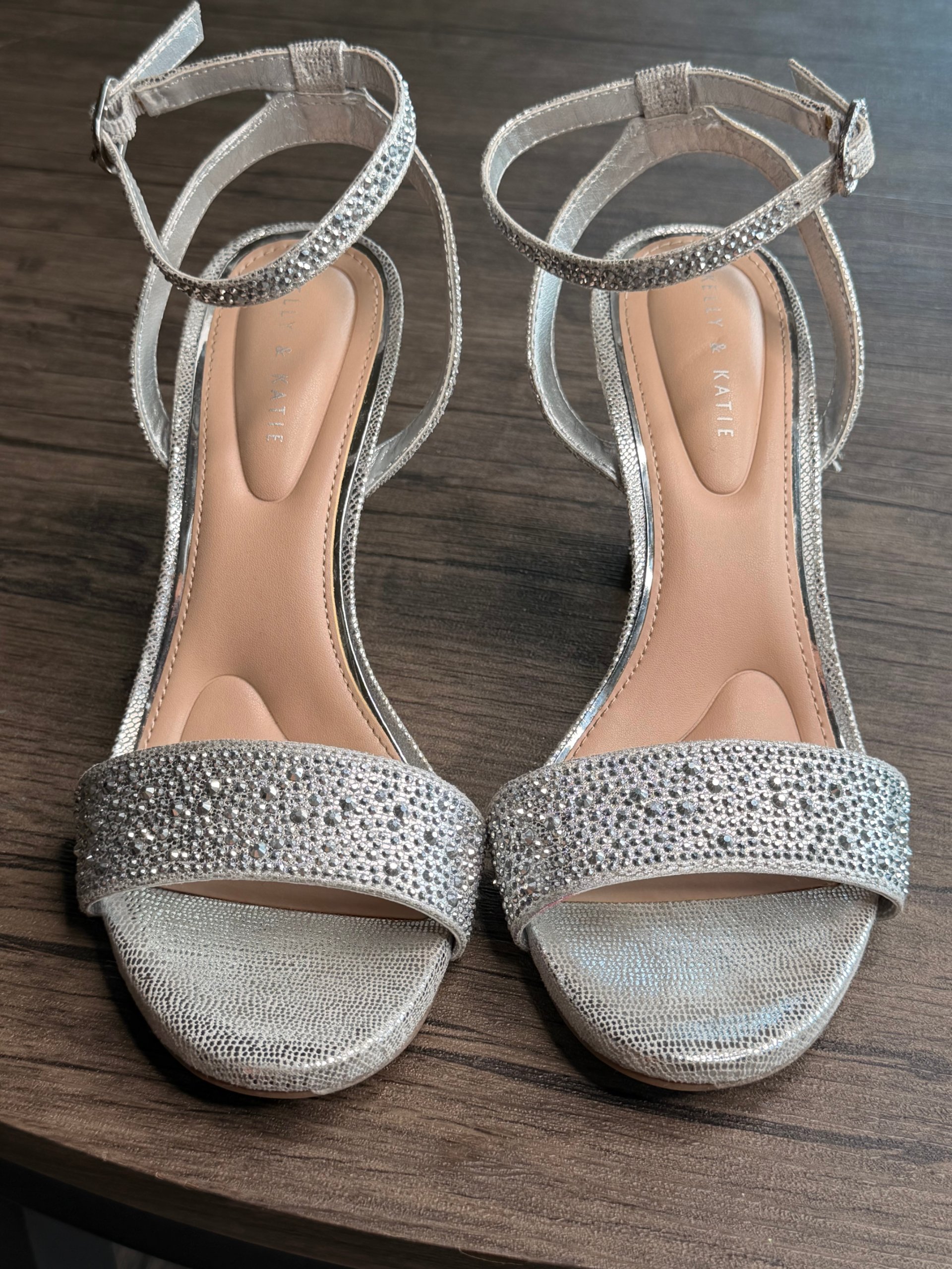 Kelly & Katie Silver Rhinestone Embellished High Heel Sandals US 7.5 image 4