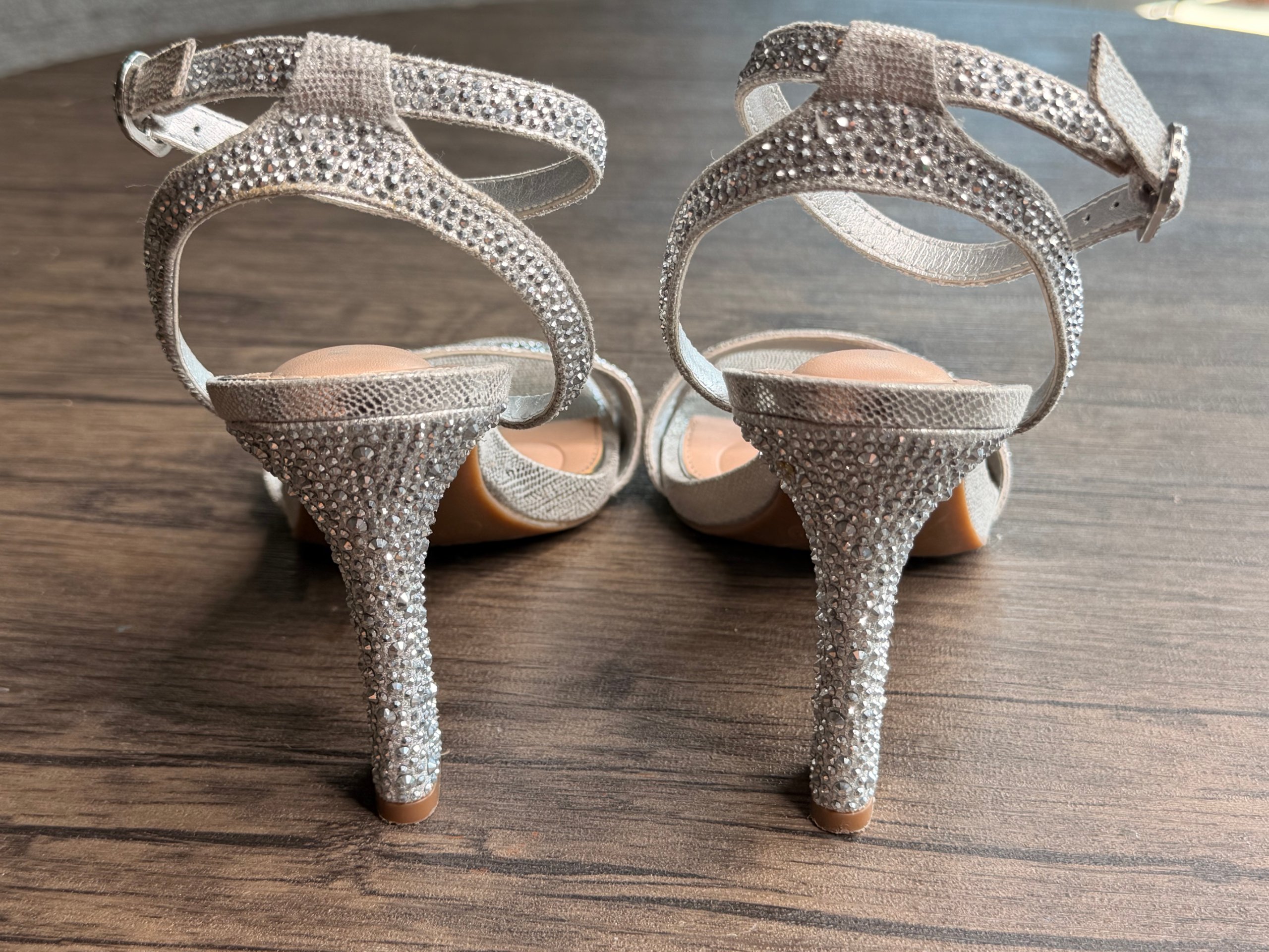 Kelly & Katie Silver Rhinestone Embellished High Heel Sandals US 7.5 image 7