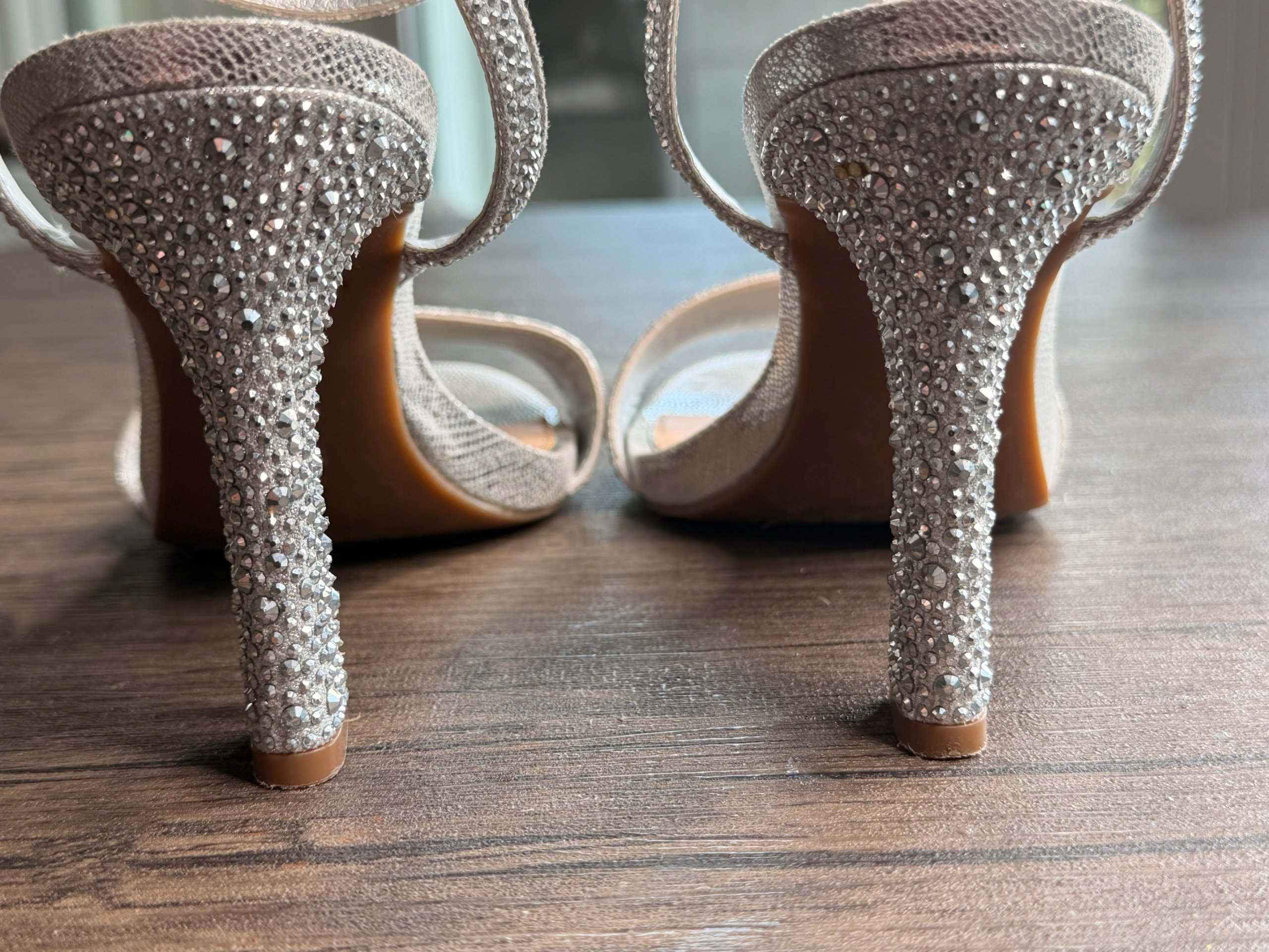 Kelly & Katie Silver Rhinestone Embellished High Heel Sandals US 7.5 image 8