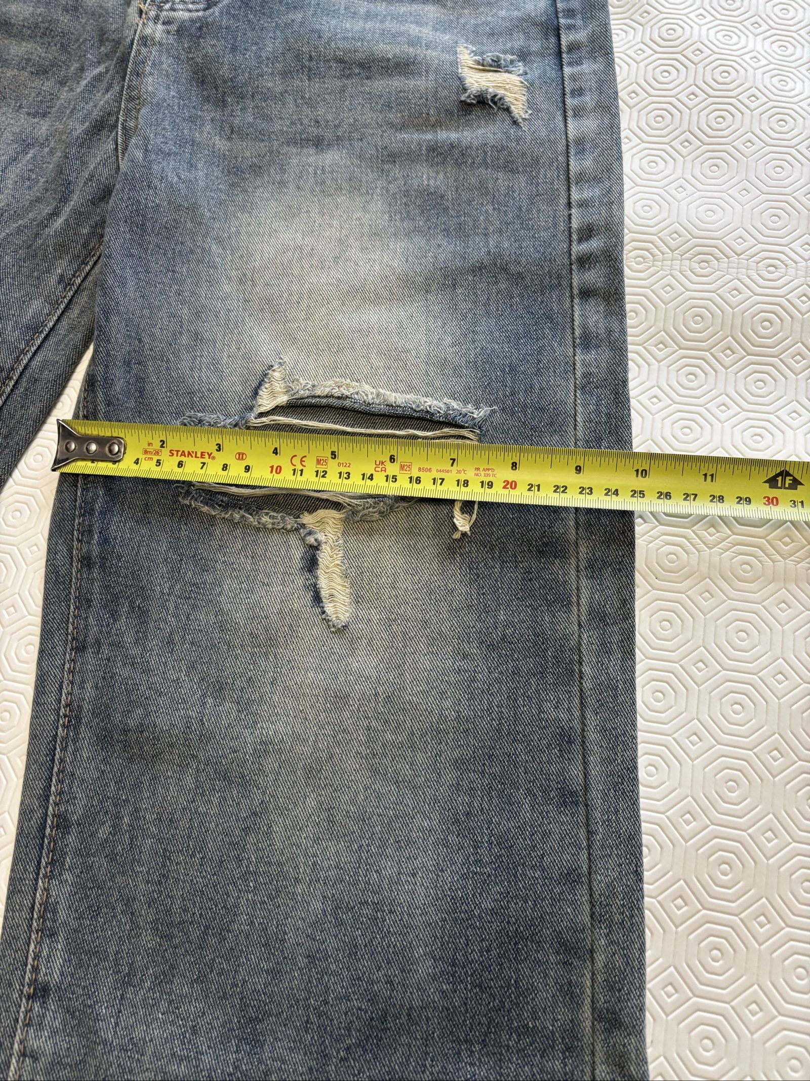 Blue Distressed Ripped Denim Jeans Straight Leg image 6