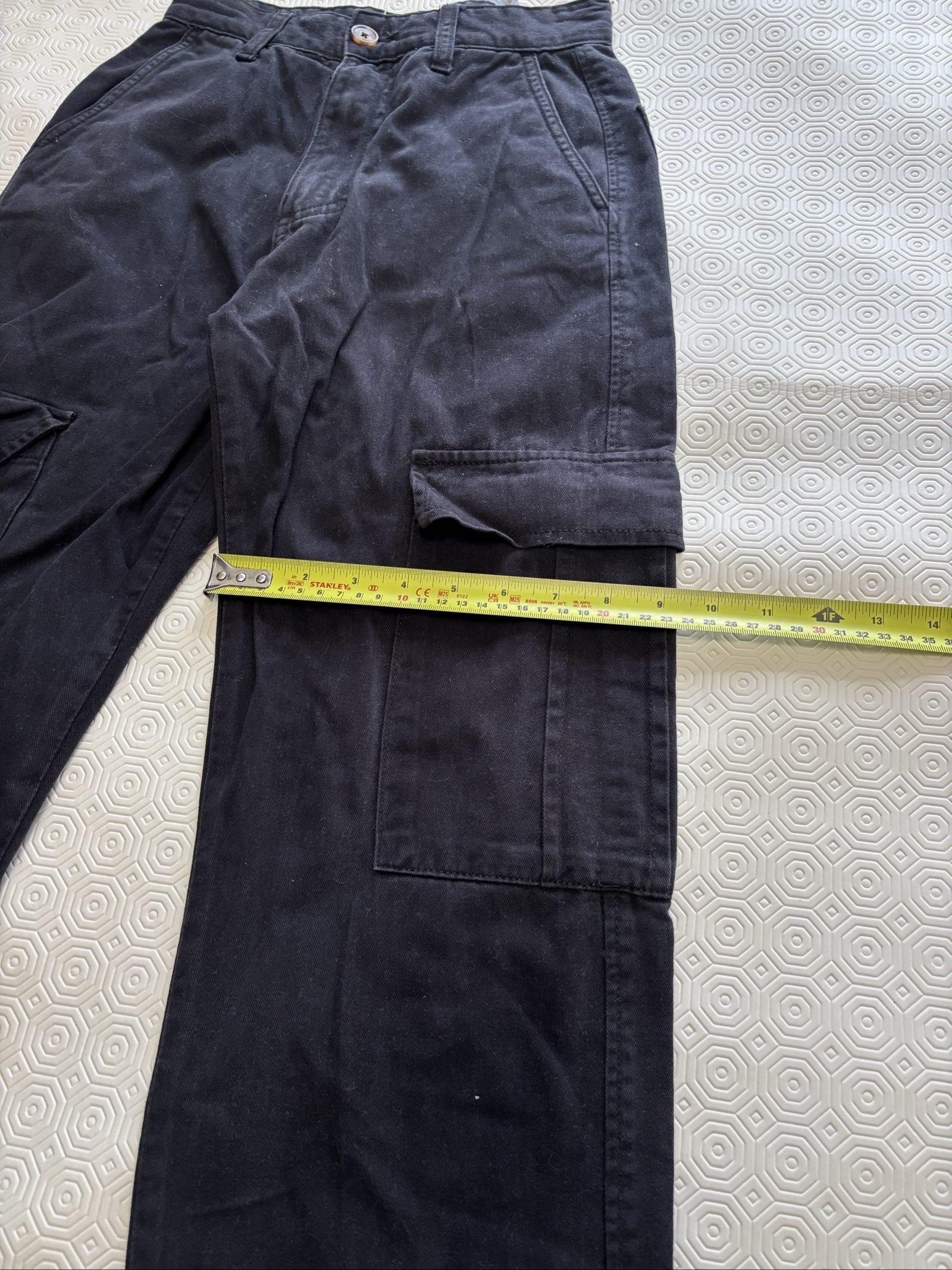 Stradivarius Black Cargo Trousers Wide Leg Pockets image 3