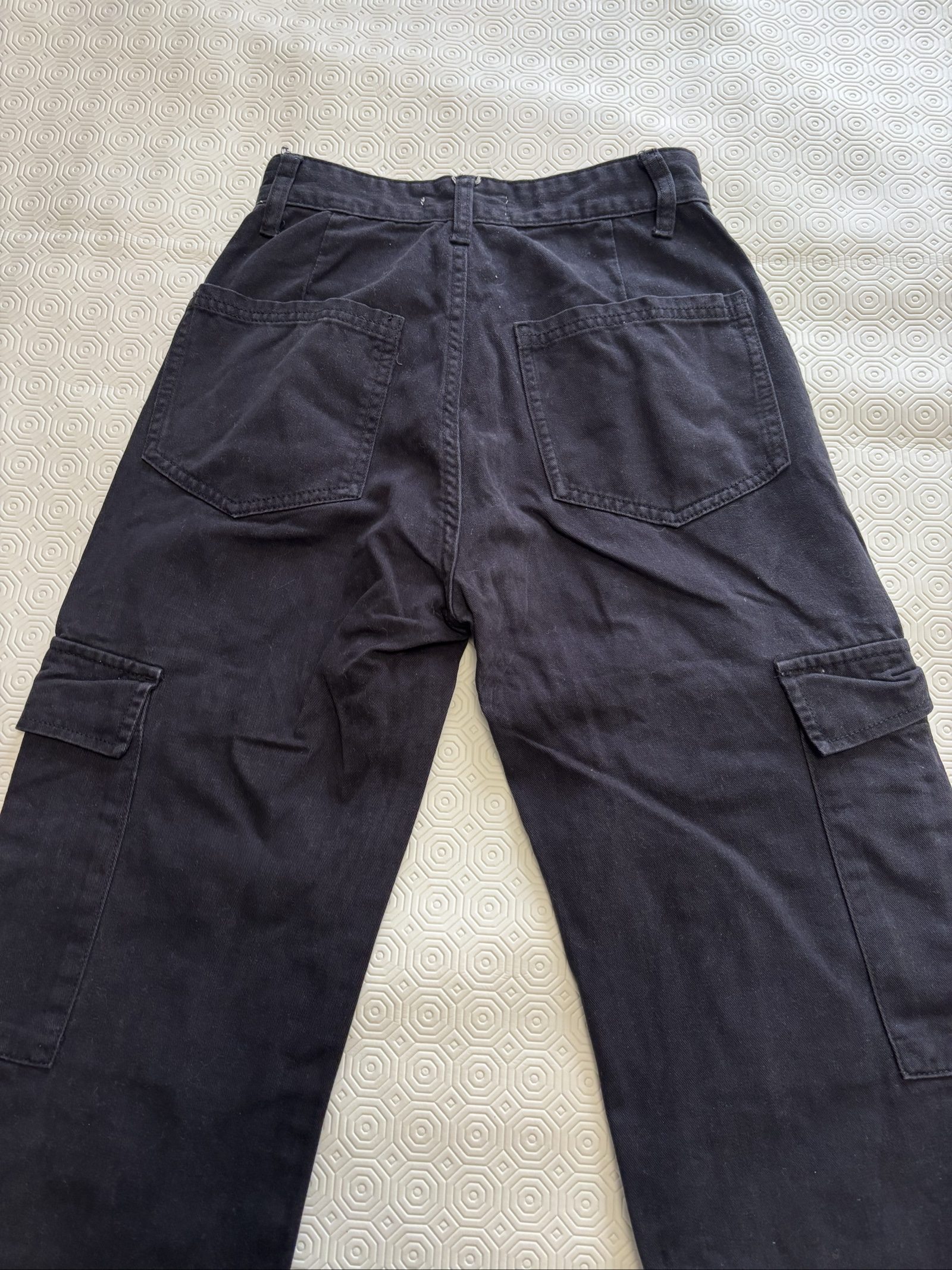 Stradivarius Black Cargo Trousers Wide Leg Pockets image 8