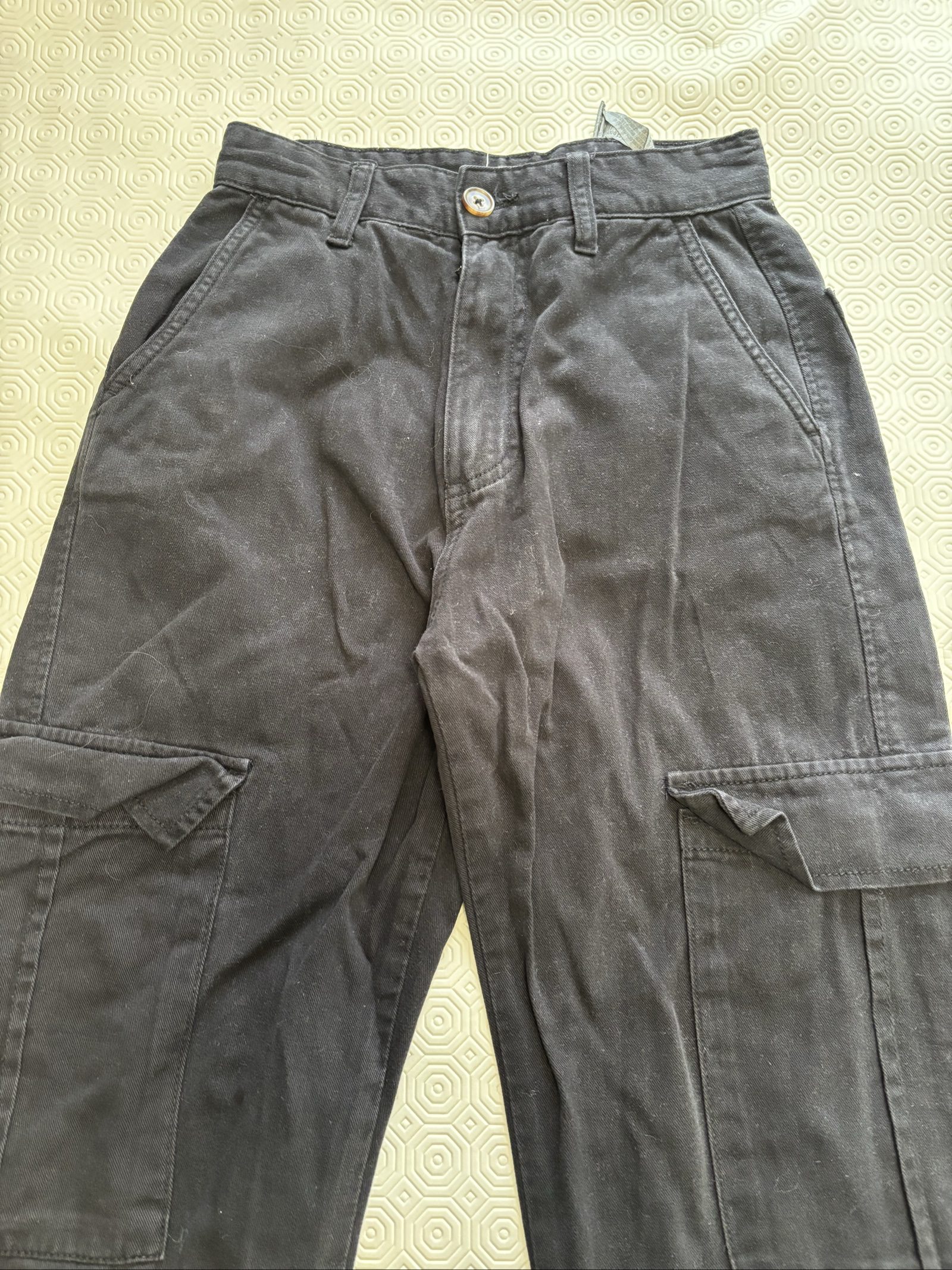 Stradivarius Black Cargo Trousers Wide Leg Pockets image 9