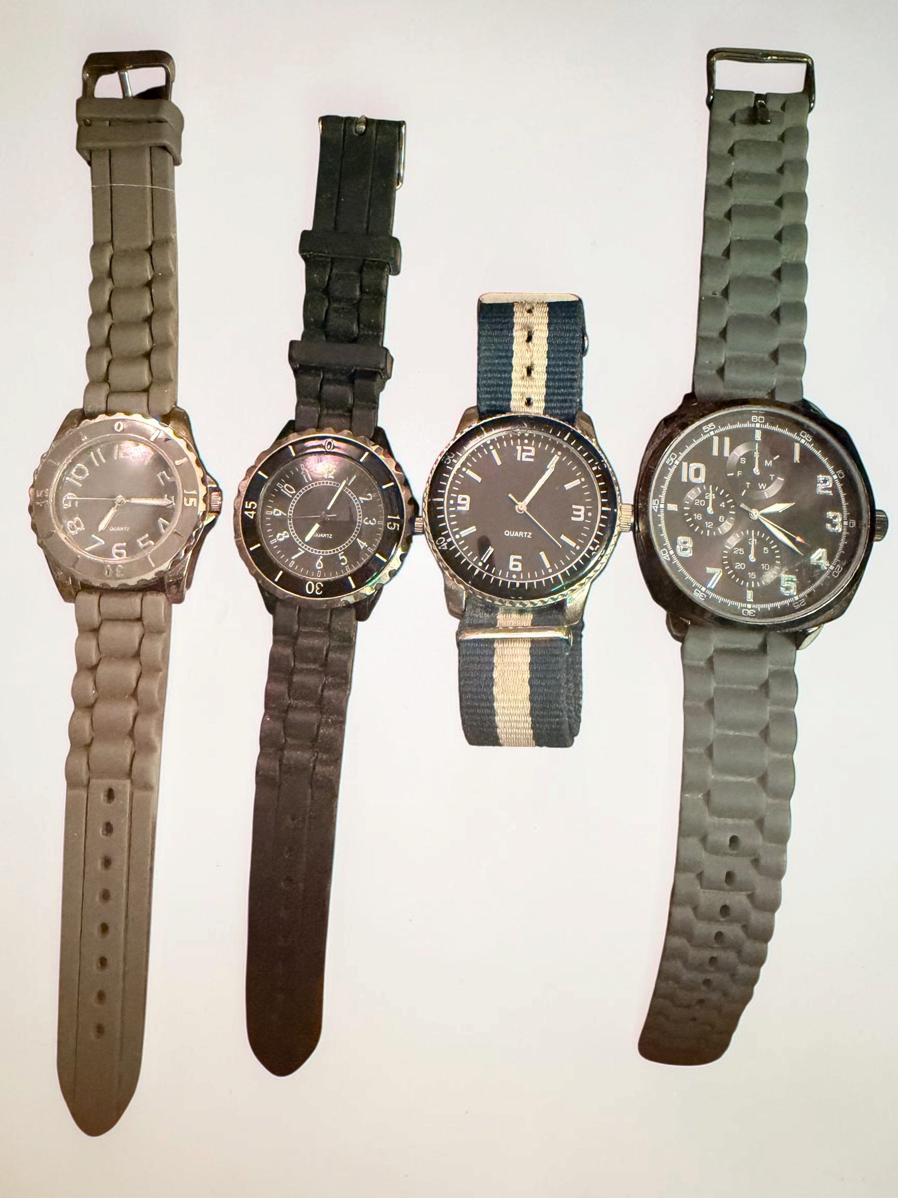 4 Pack Black, Grey & Blue Quartz Wrist Watches Assorted Straps