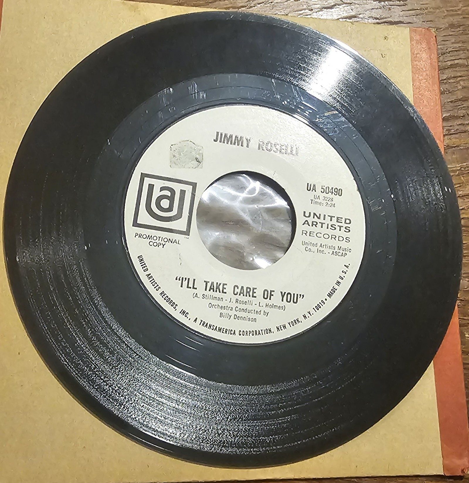 Jimmy Roselli I'll Take Care Of You PROMO United Artists UA 50490 7"