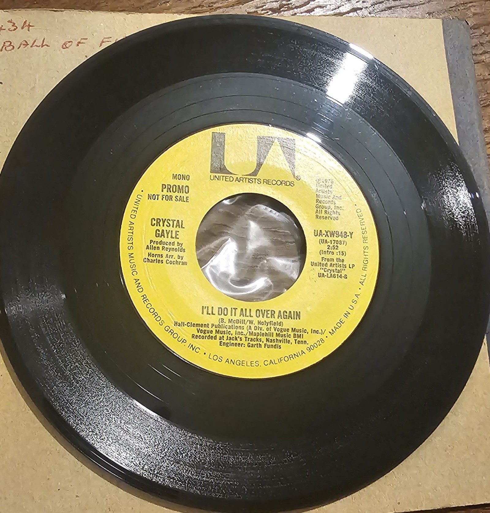 Crystal Gayle I'll Do It All Over Again PROMO United Artists UA-XW948 7"