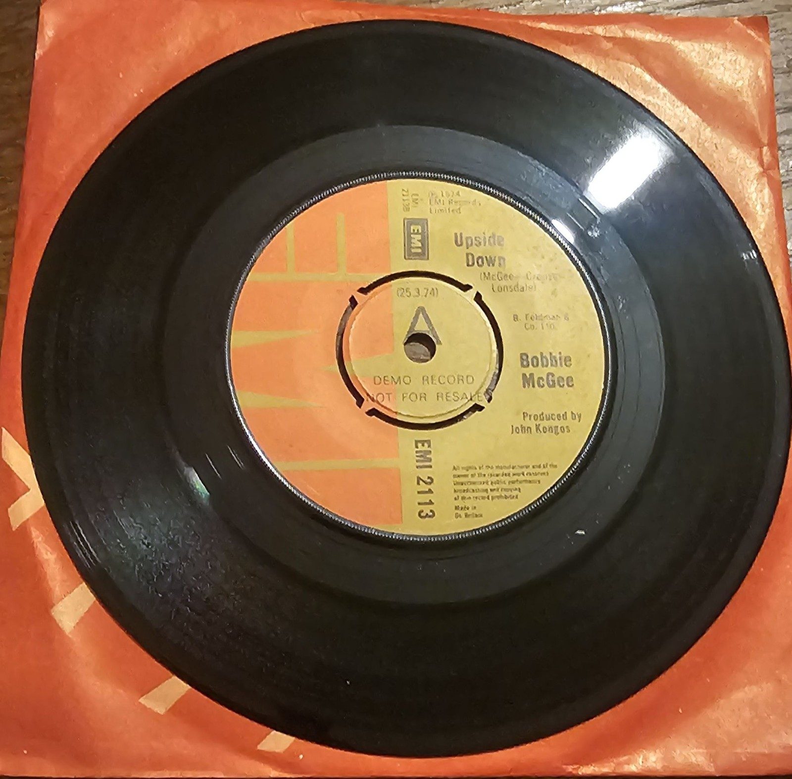 Bobbie McGee Upside Down PROMO DEMO EMI 2113 7" Vinyl Single
