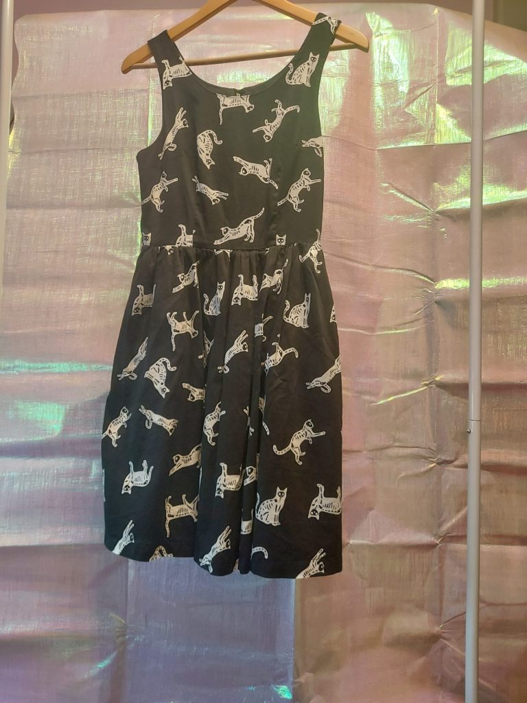 ModCloth Women's Black & White Cat Print Dress Small