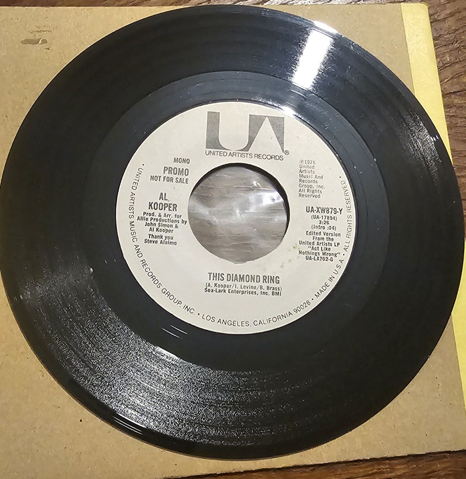Al Kooper This Diamond Ring PROMO United Artists UA-XW879 7" Vinyl Single