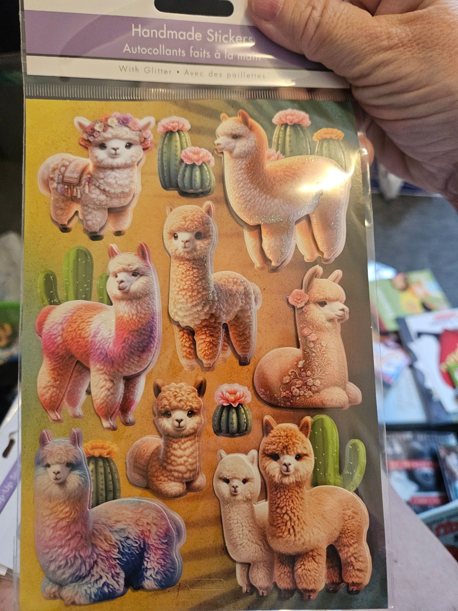 Handmade Glitter Llama Stickers Multi-Coloured