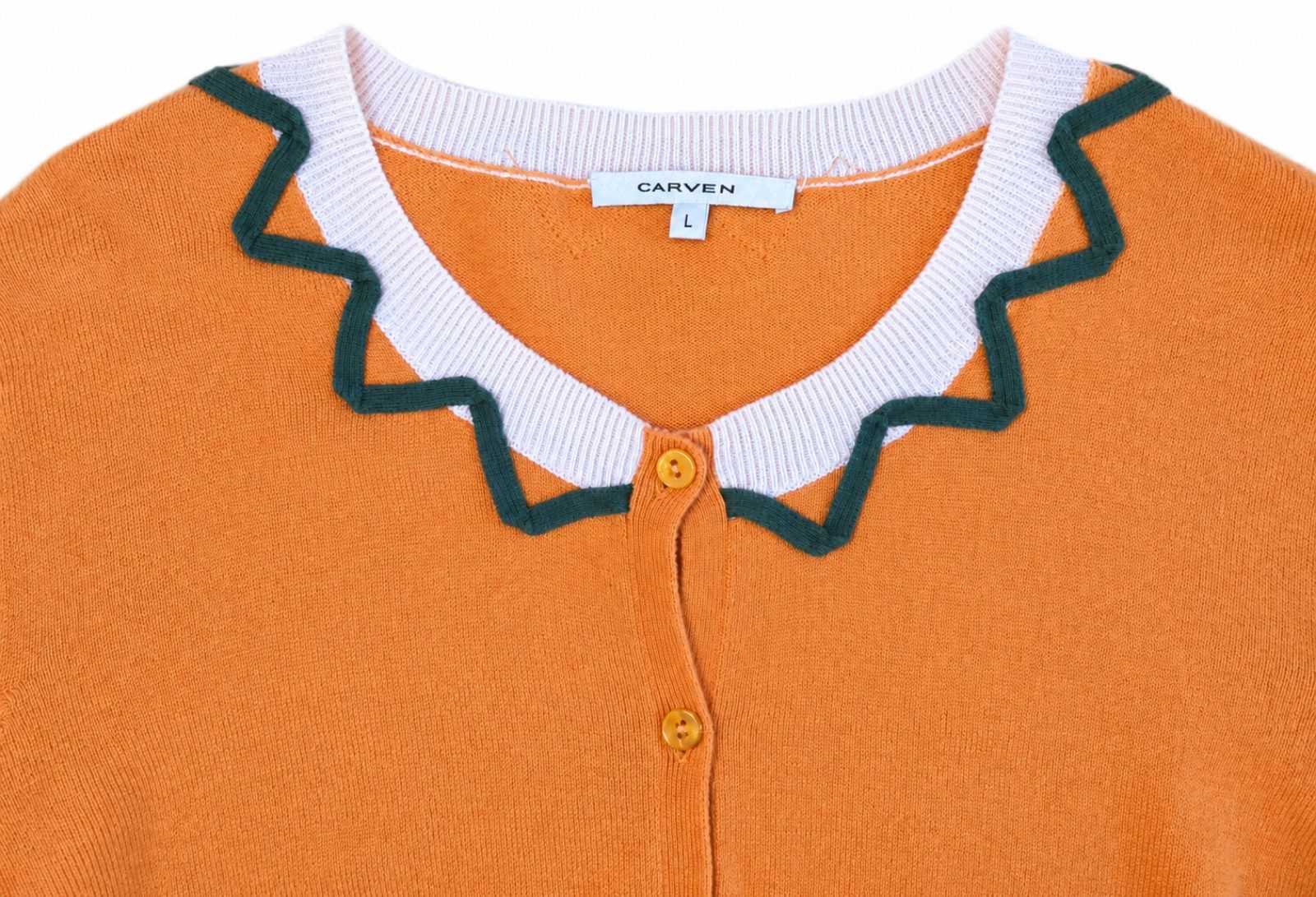 Carven Apricot Orange Statement Collar Cardigan L