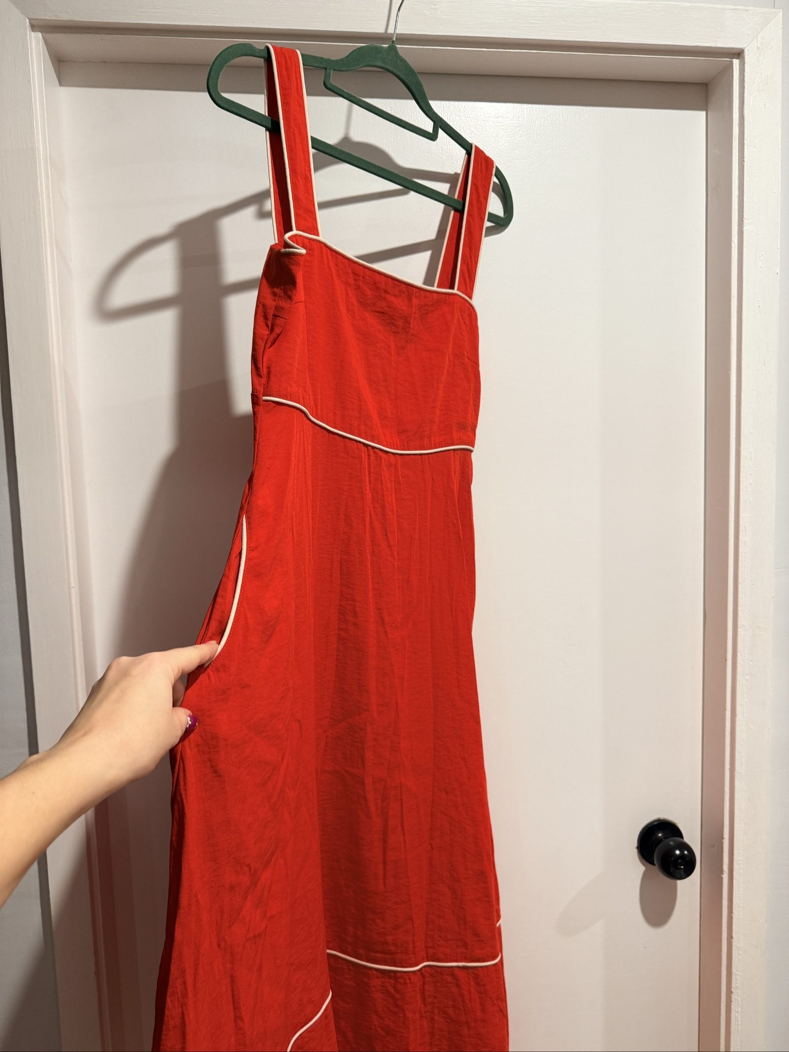 We Are The Others Red & White Strap Dress Medium with Piping Detail image 2