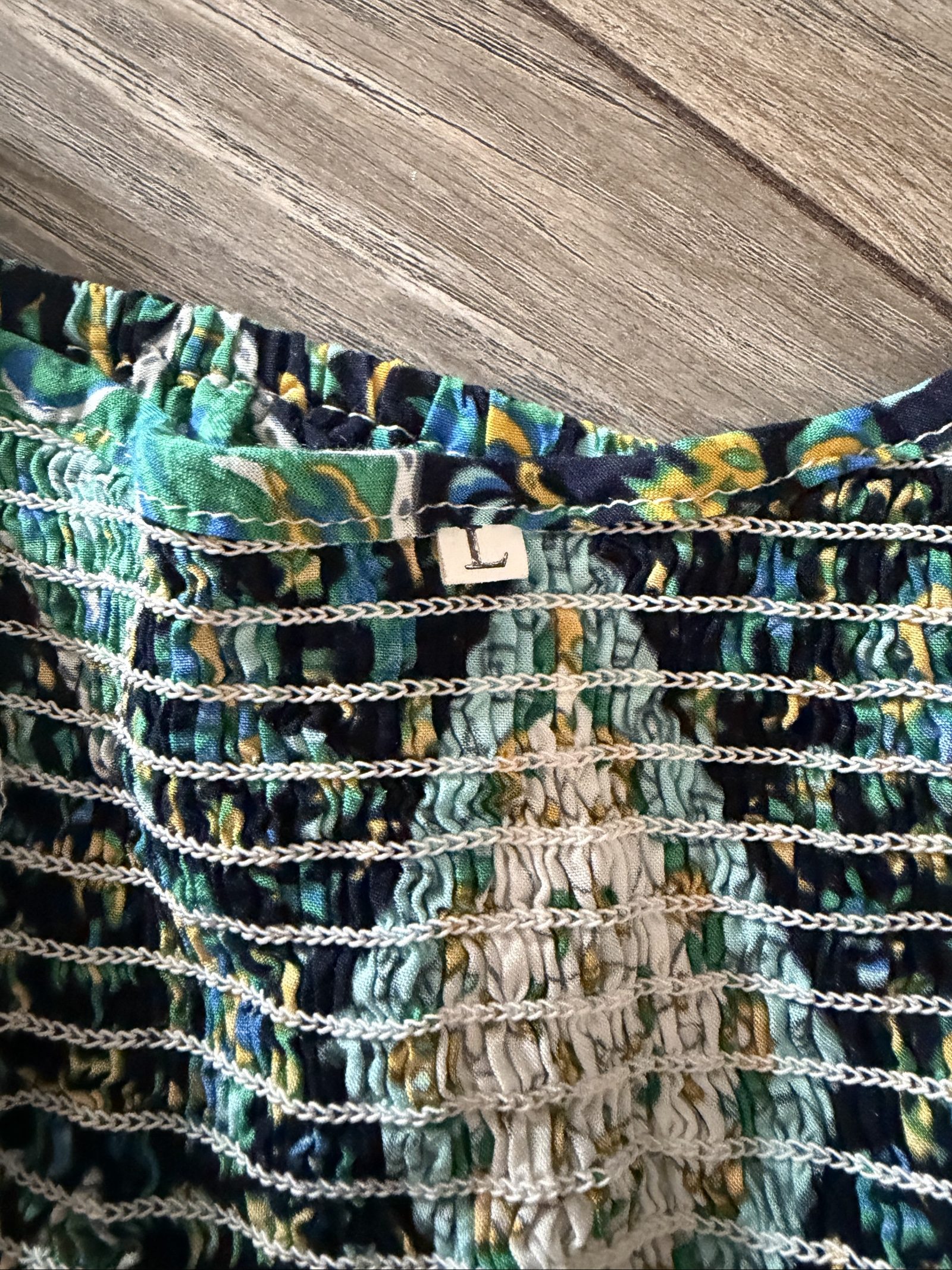 Boho Green Floral Patterned Crop Top Large Cotton image 5
