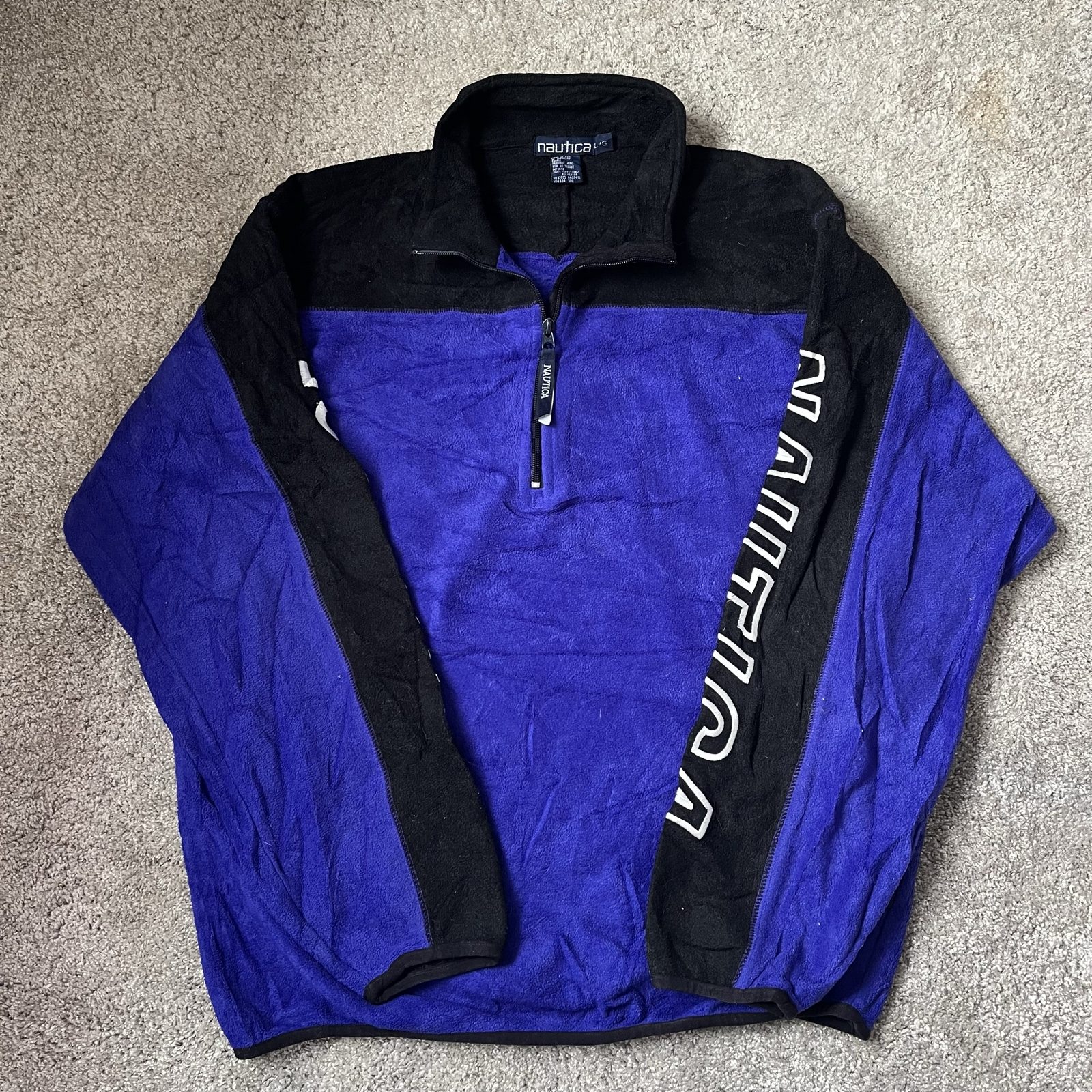 Retro Nautica Black & Blue Half Zip Fleece Large