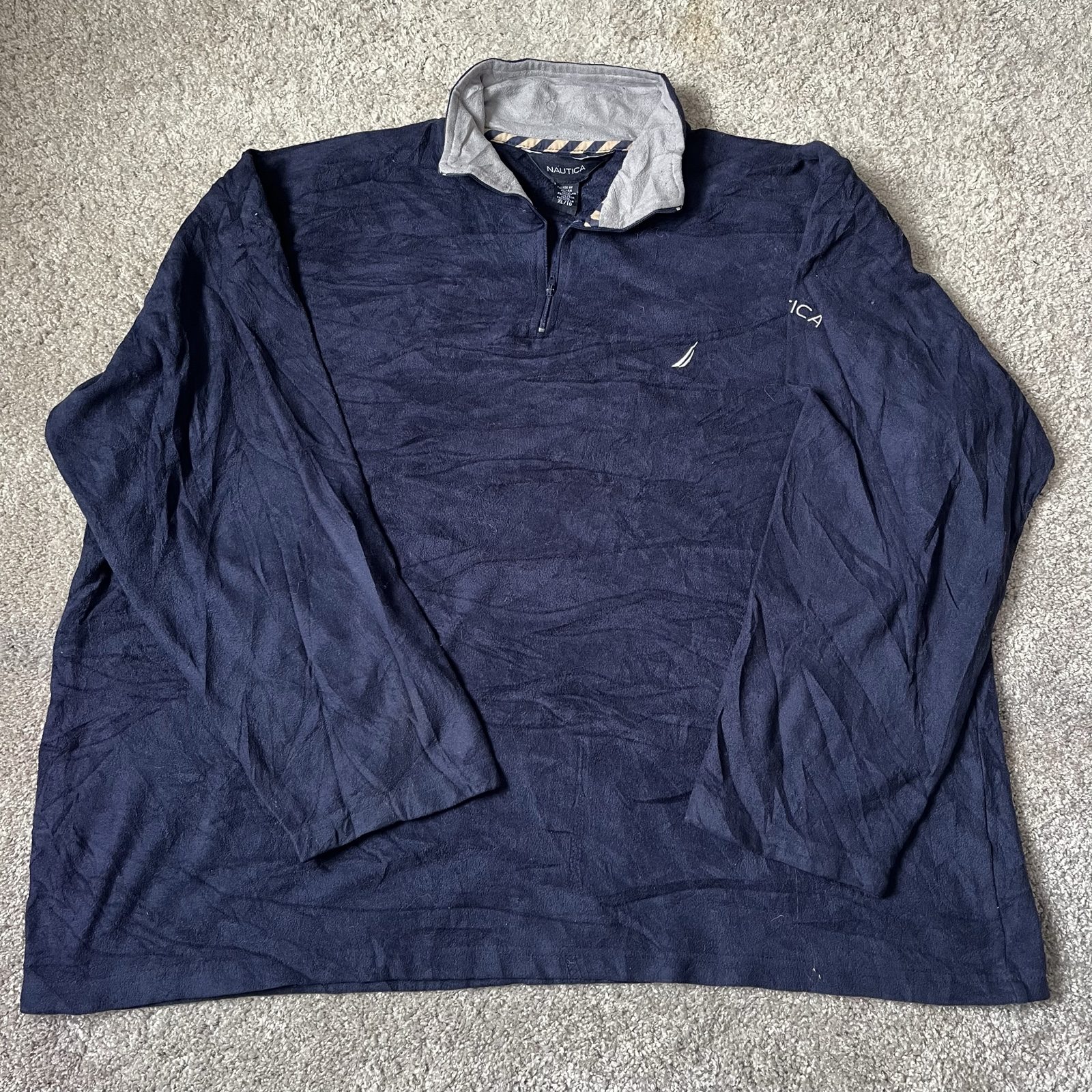 Nautica Navy & Grey Fleece Quarter-Zip Sweater XL
