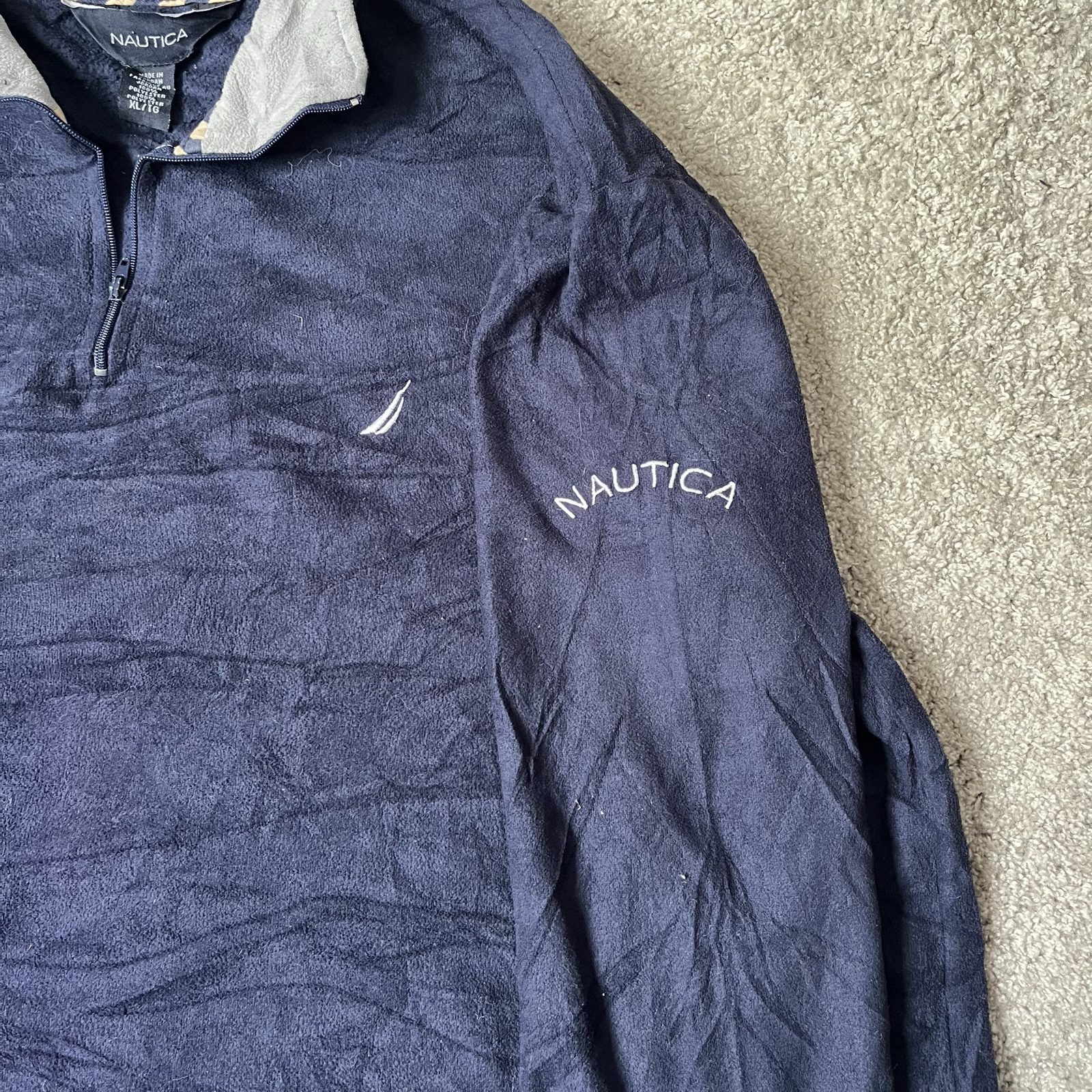 Nautica Navy & Grey Fleece Quarter-Zip Sweater XL image 3