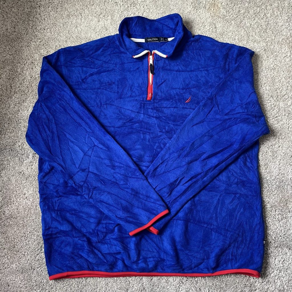 Nautica Blue Fleece Quarter Zip Jumper XL Red Trim