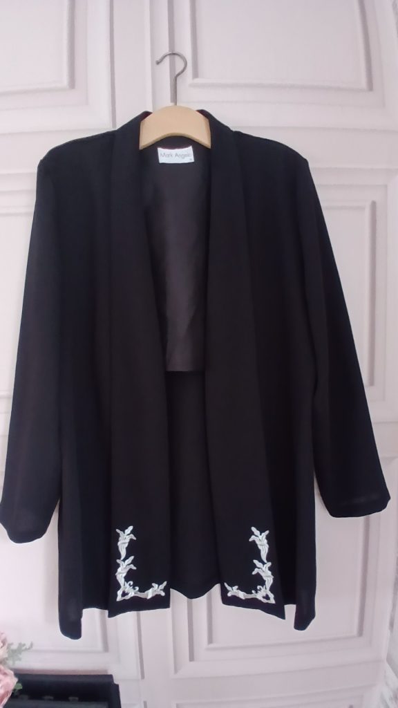 Mark Angelo Black Embroidered Open Front Jacket Size 18