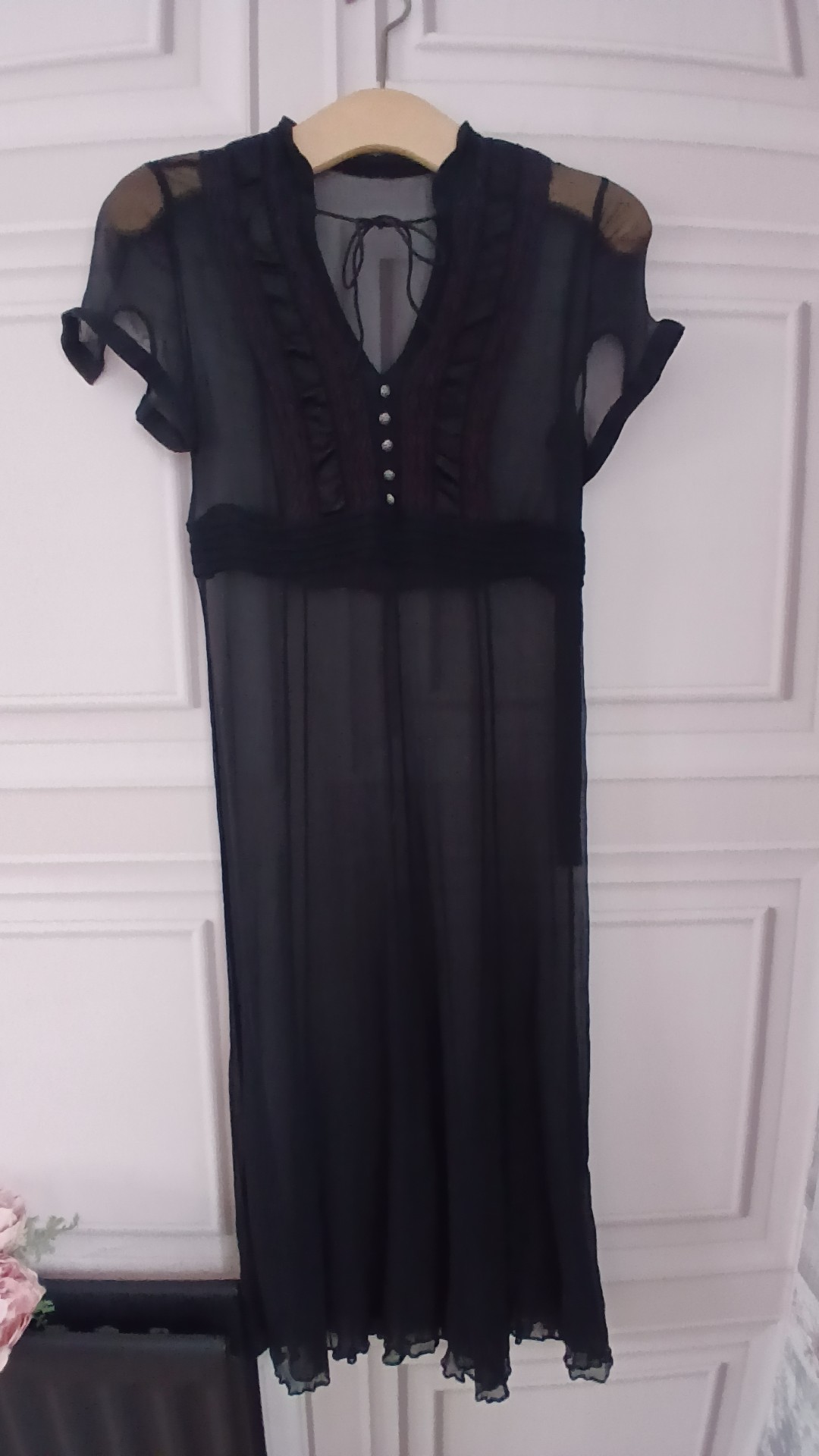 Black Sheer Ruffle Detail Dress Small UK 6/8