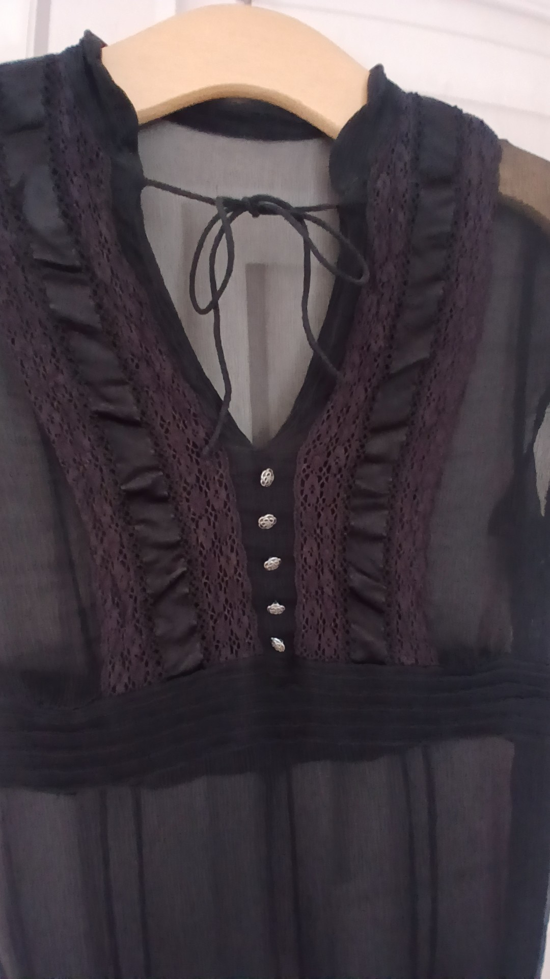 Black Sheer Ruffle Detail Dress Small UK 6/8 image 2