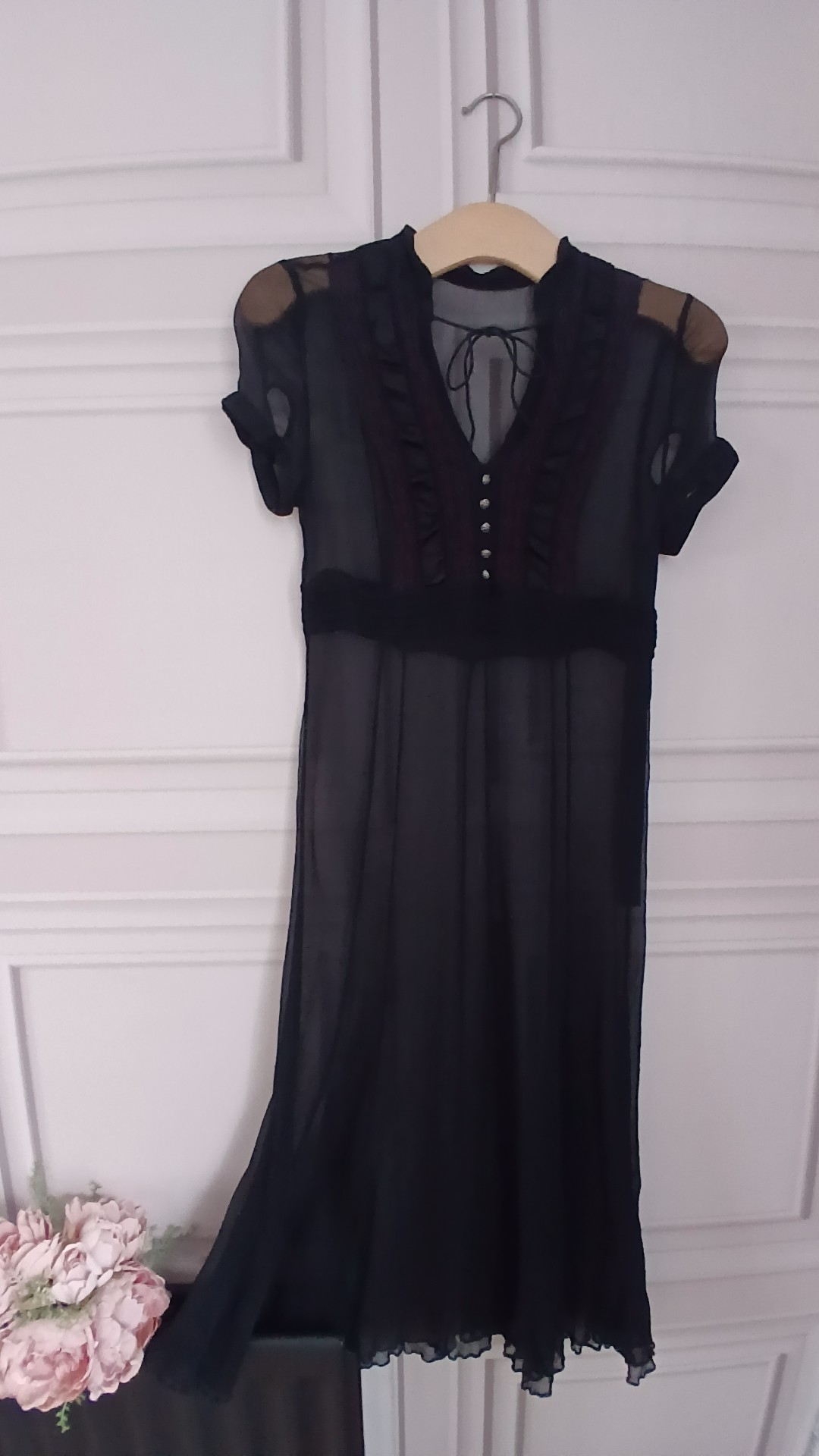 Black Sheer Ruffle Detail Dress Small UK 6/8 image 8
