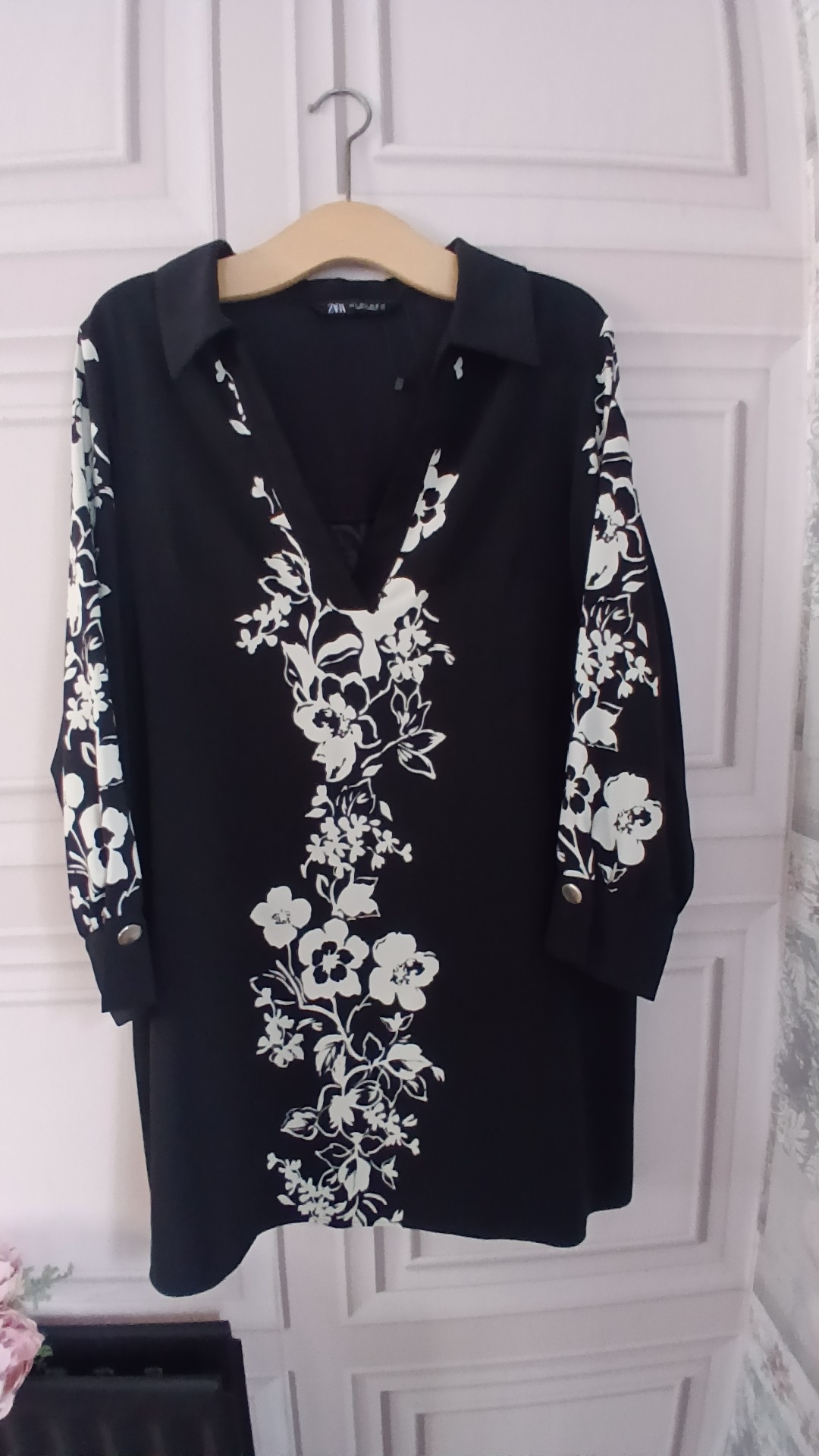Zara Black & White Floral Pattern Dress/Tunic Eur L