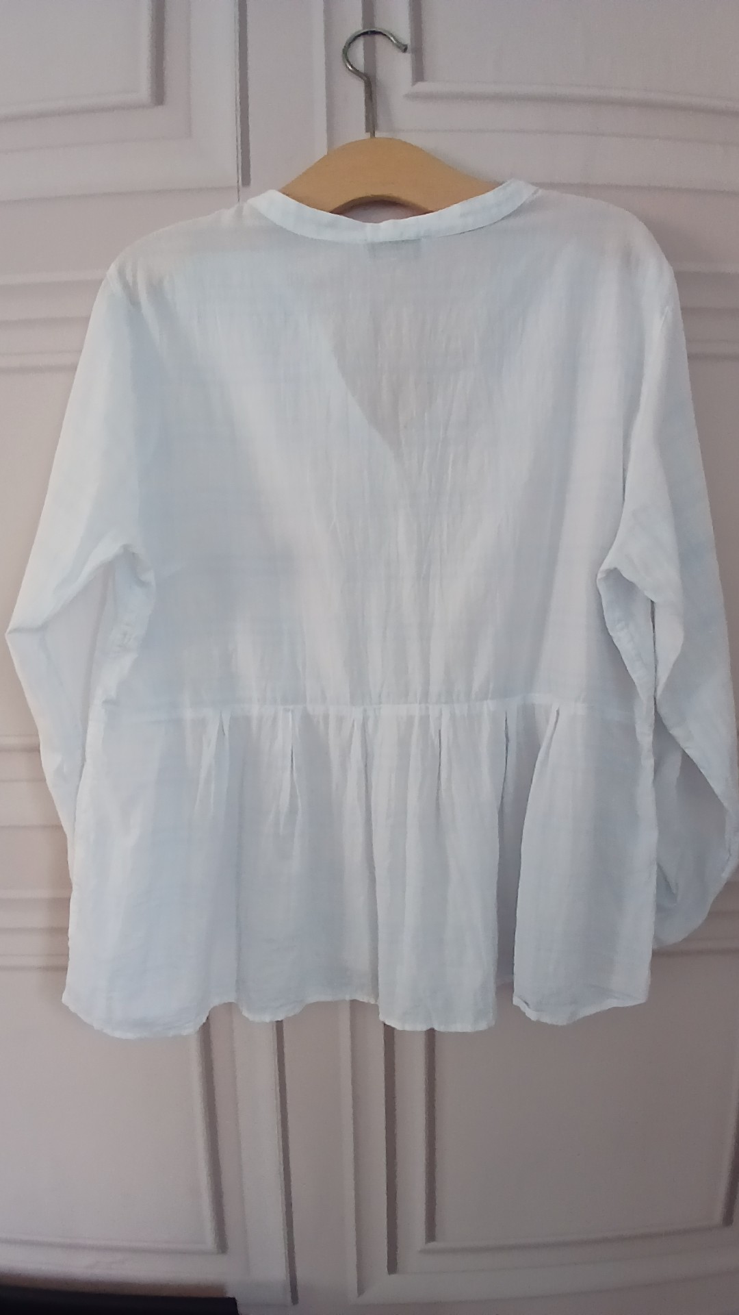 Per Una White Cotton Button Up Peplum Blouse with Light Blue UK 16 image 2