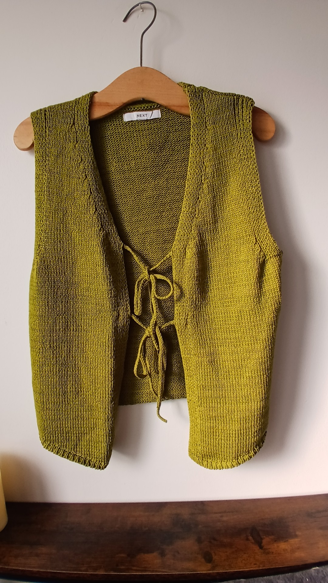 Next Olive Green Knitted Tie Front Vest Medium