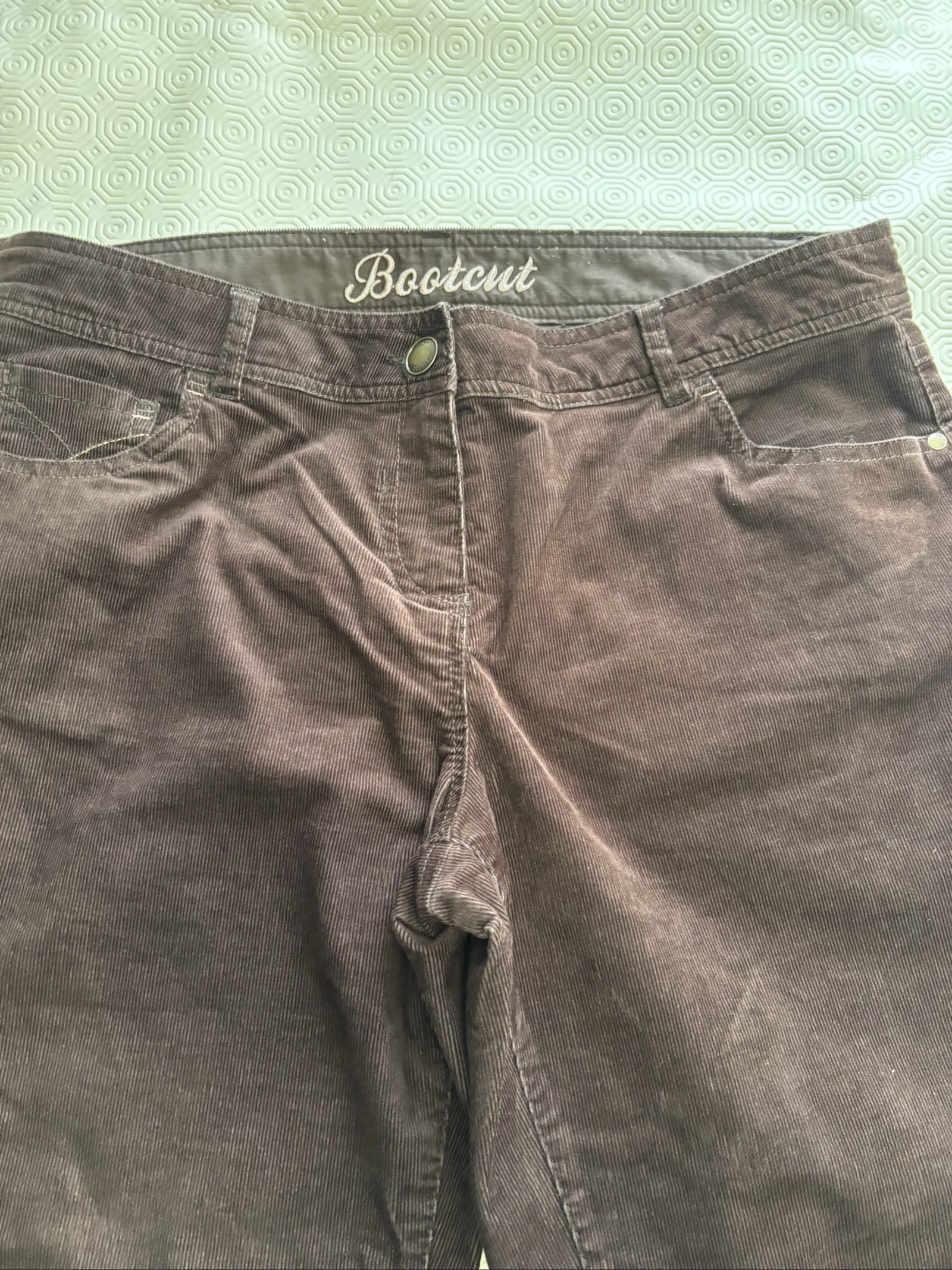 Brown Corduroy Bootcut Trousers Size 16 image 2