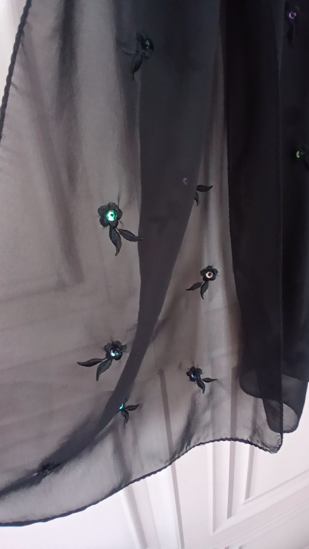 Black Sheer Embroidered Sequin Floral Scarf Wrap One Size image 2